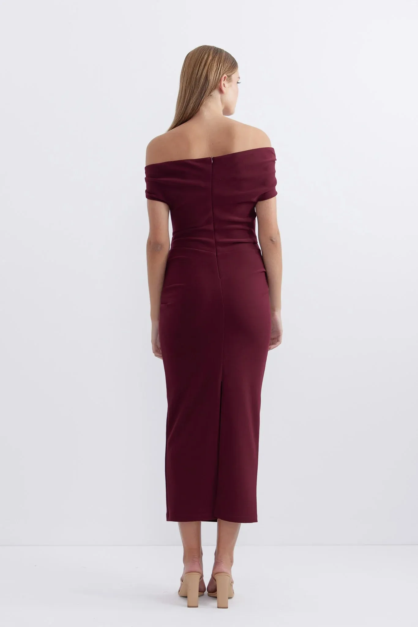 Pasduchas Evie Shoulder Midi Dress - Wine