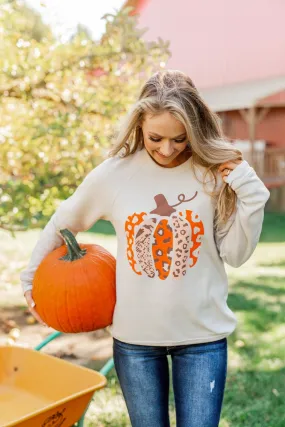 Picking Out Pumpkins Graphic Pullover- Light Taupe