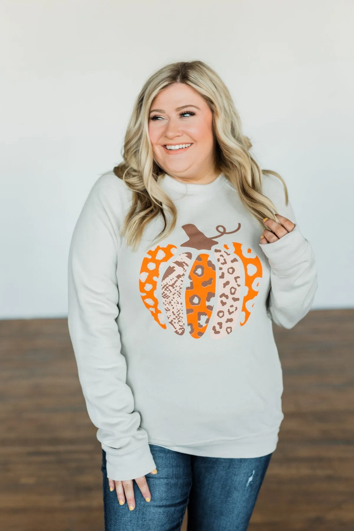 Picking Out Pumpkins Graphic Pullover- Light Taupe