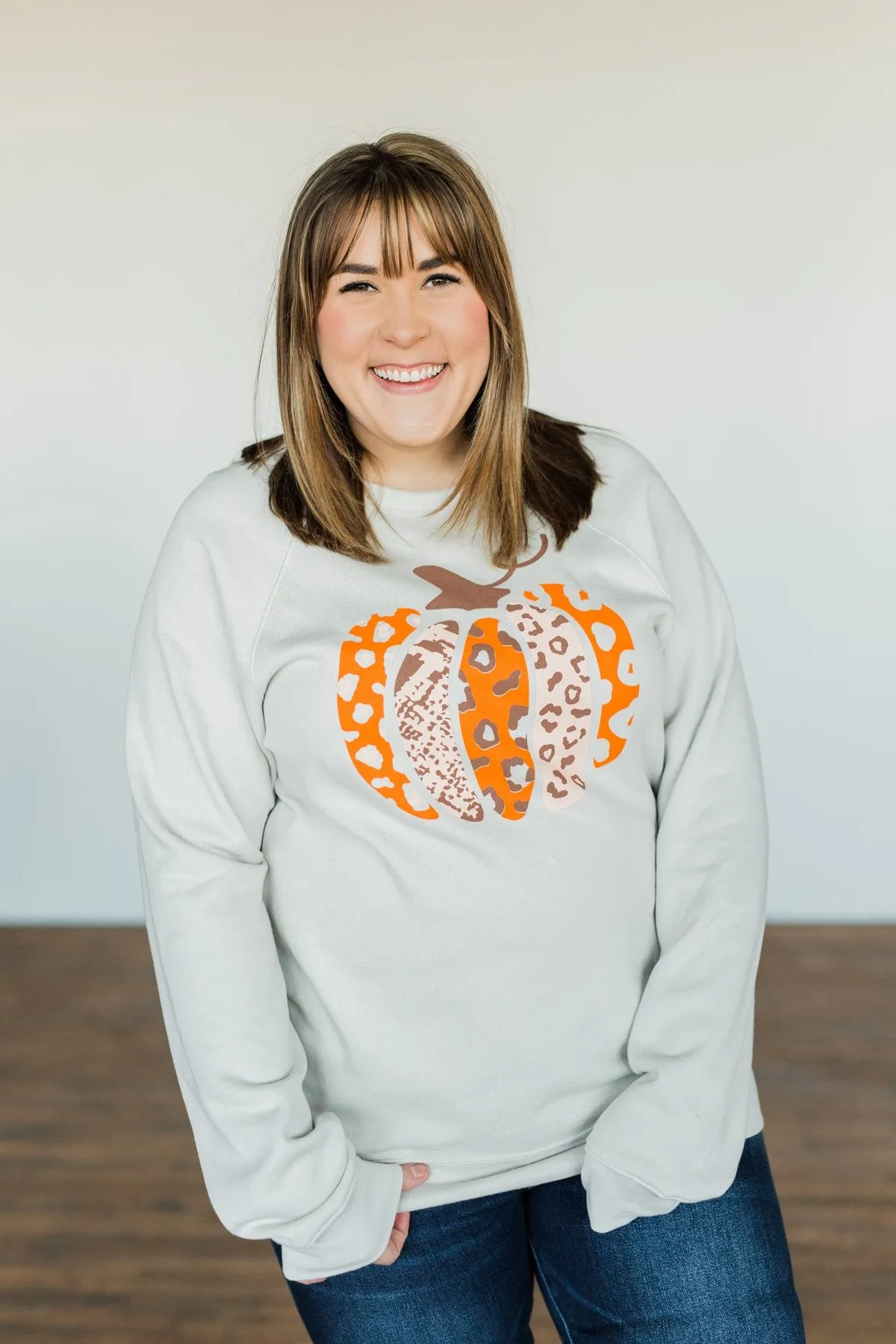 Picking Out Pumpkins Graphic Pullover- Light Taupe