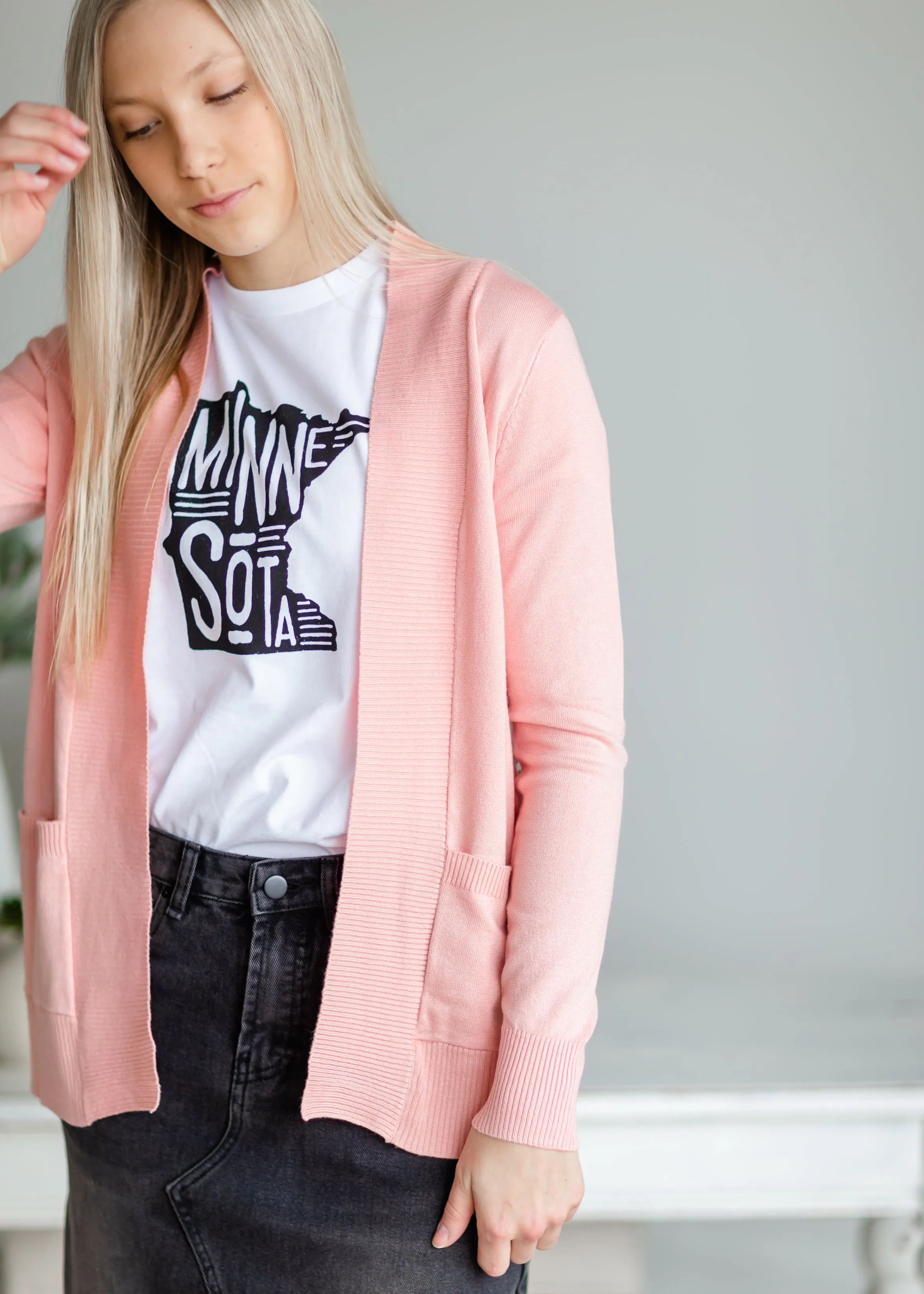 Pink Long Sleeve Sweater Cardigan