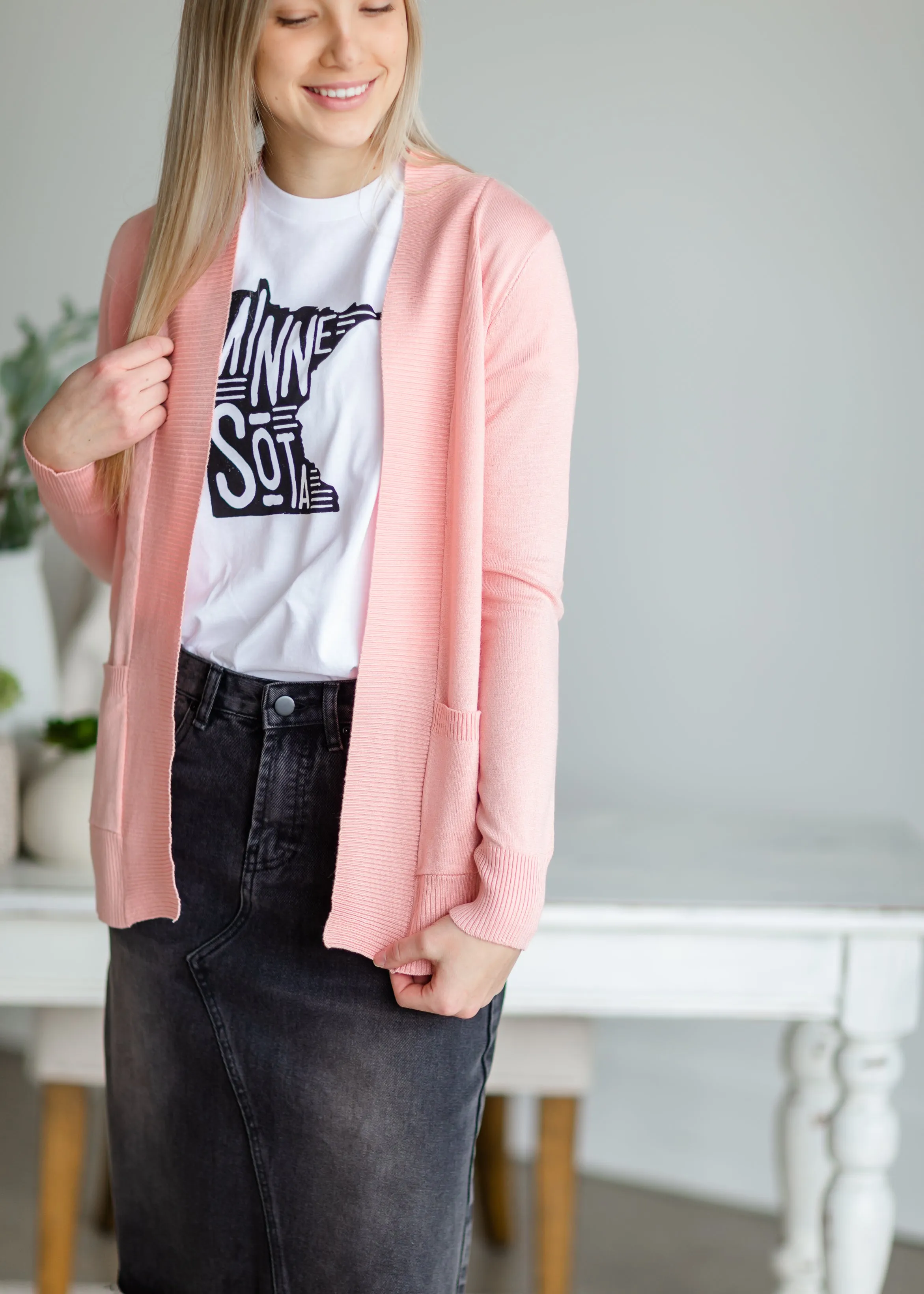 Pink Long Sleeve Sweater Cardigan