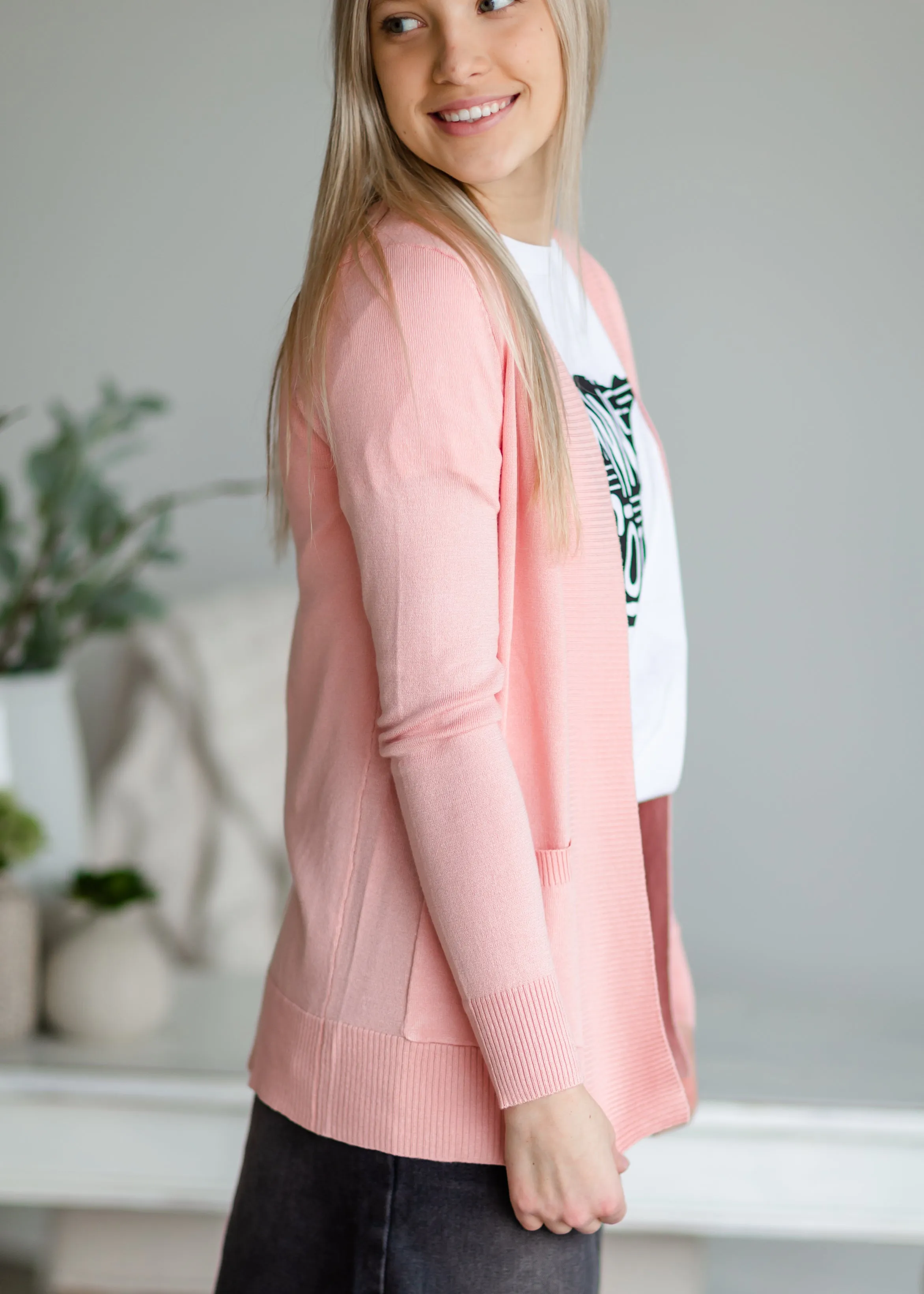 Pink Long Sleeve Sweater Cardigan