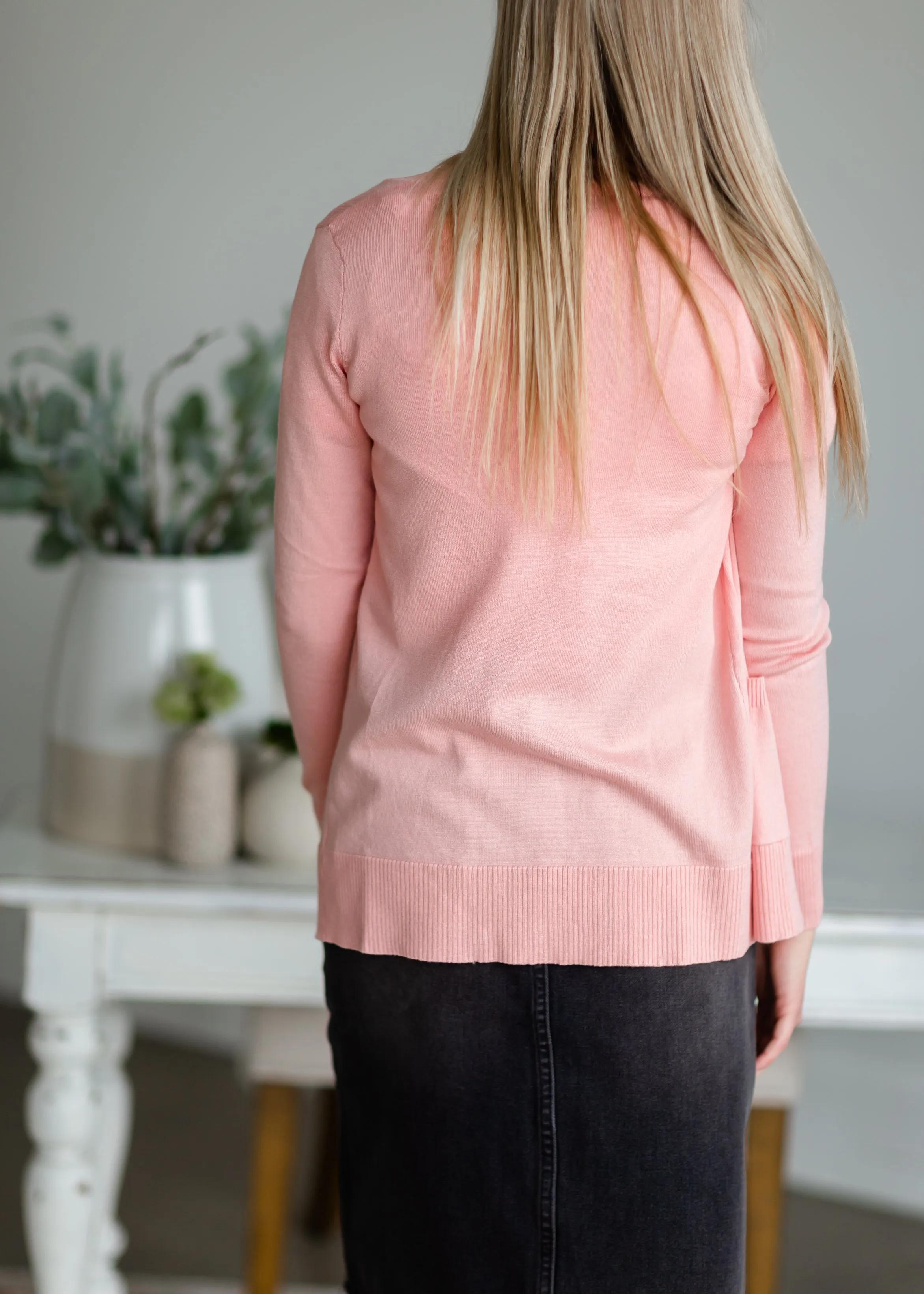 Pink Long Sleeve Sweater Cardigan