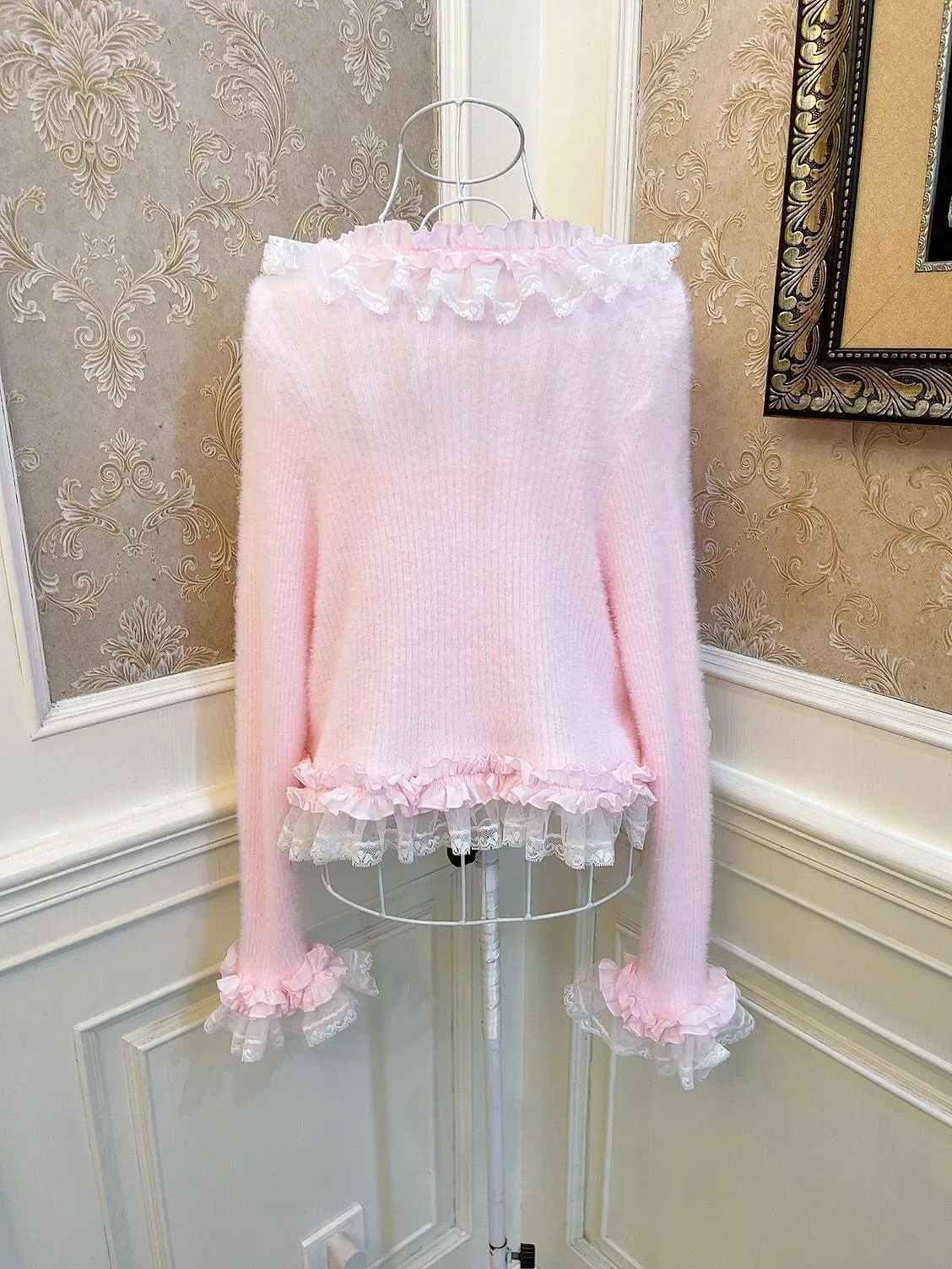 Pink Sweater Cardigan With Bow Short Sling Suit MK18732