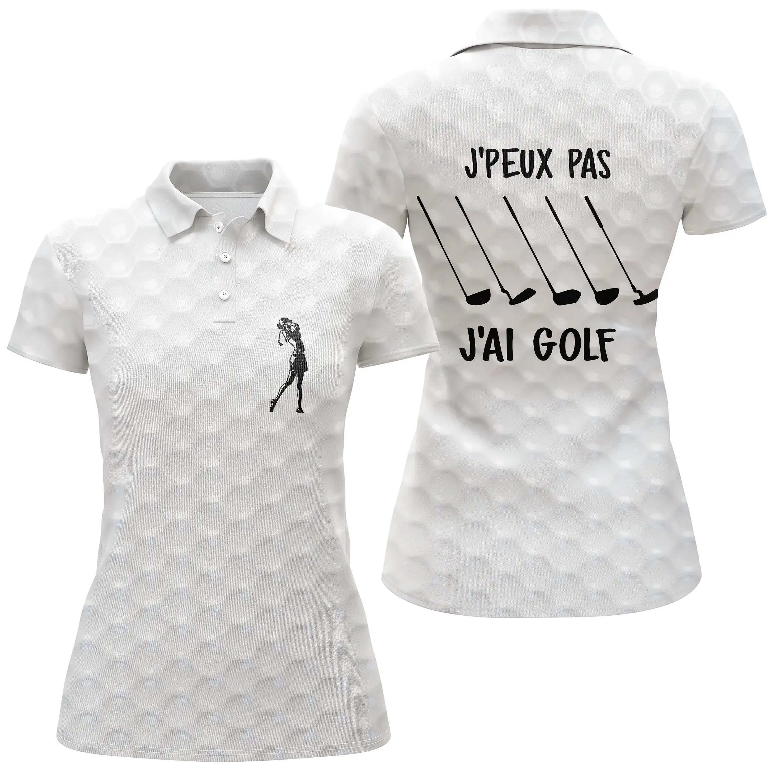 Polo Golf Blanc Effet Balle De Golf, Motif Club De Golf, Texte J'peux Pas J'ai Golf - Cadeau Idéal Golfeurs - CT11072322