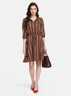 Printed Midi Dress With Draw String Detail