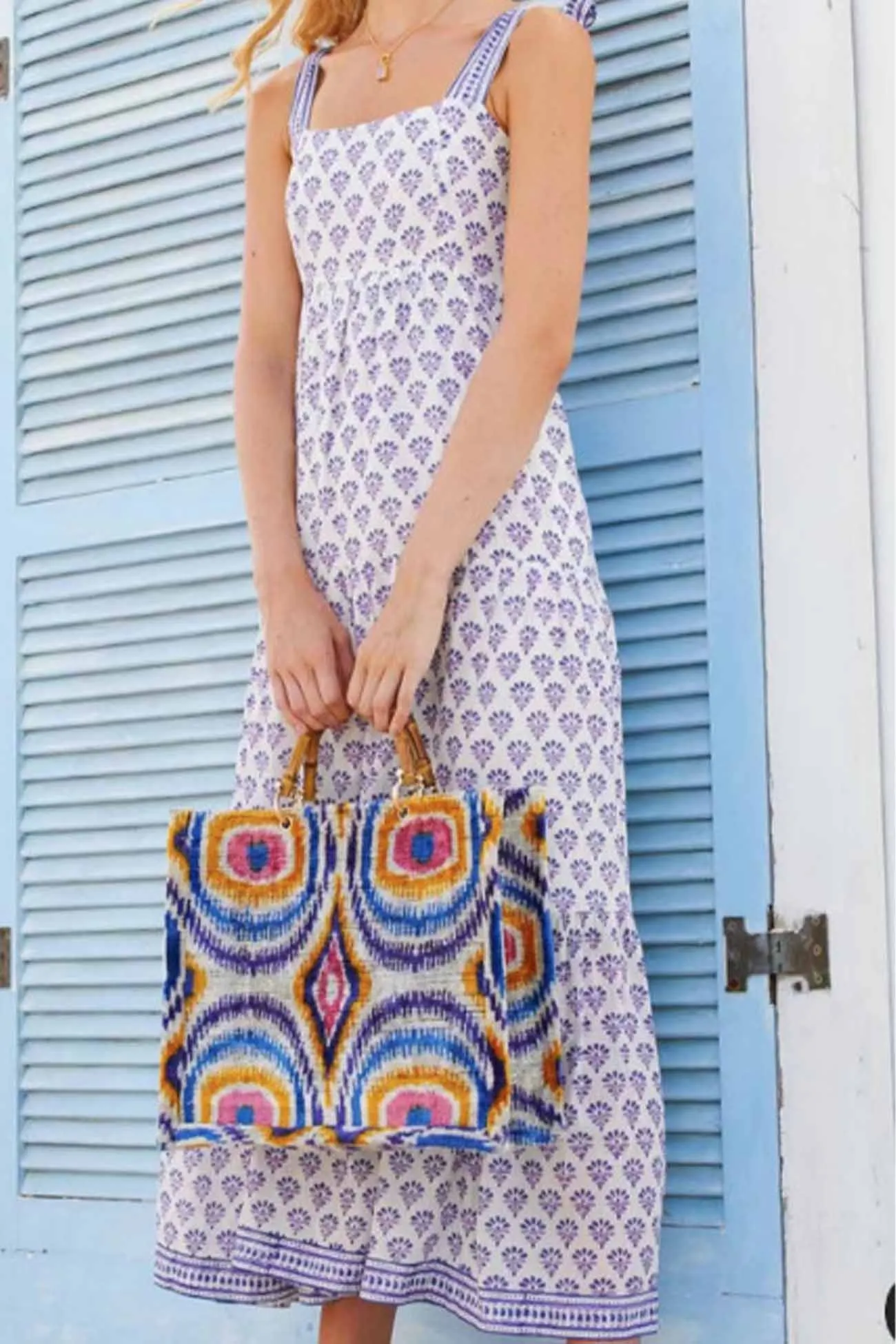 Printed Shoulder Straps Midi Dress