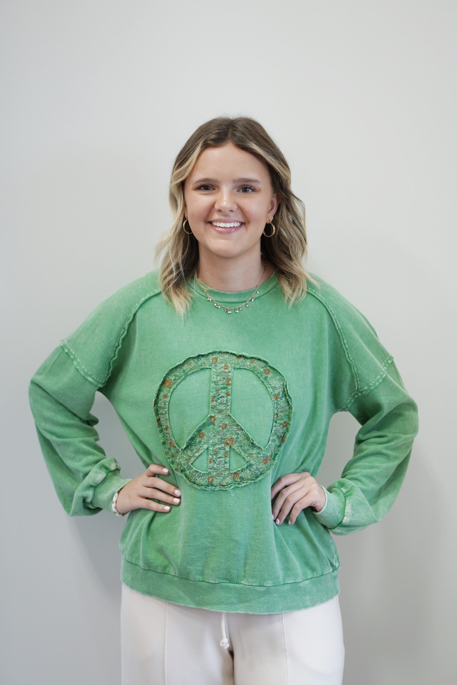 Remi Raw Hem Peace Sign Graphic Pullover