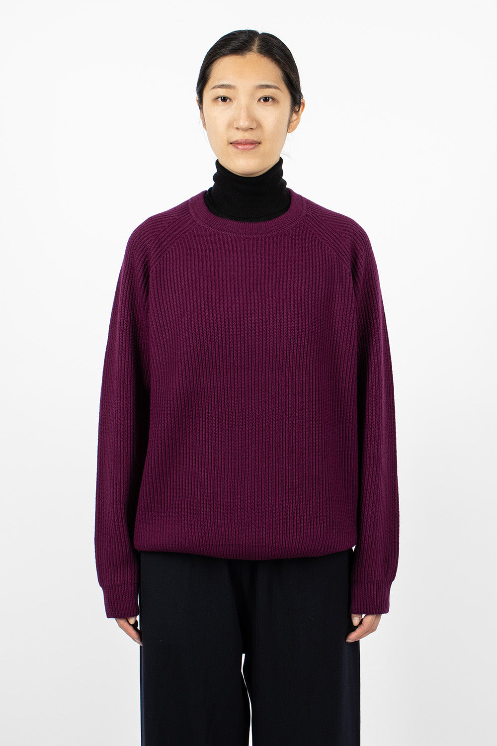 Ribbed Raglan Crewneck Plum