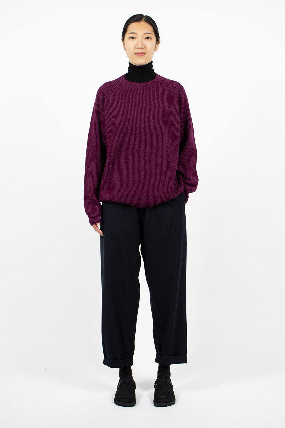 Ribbed Raglan Crewneck Plum