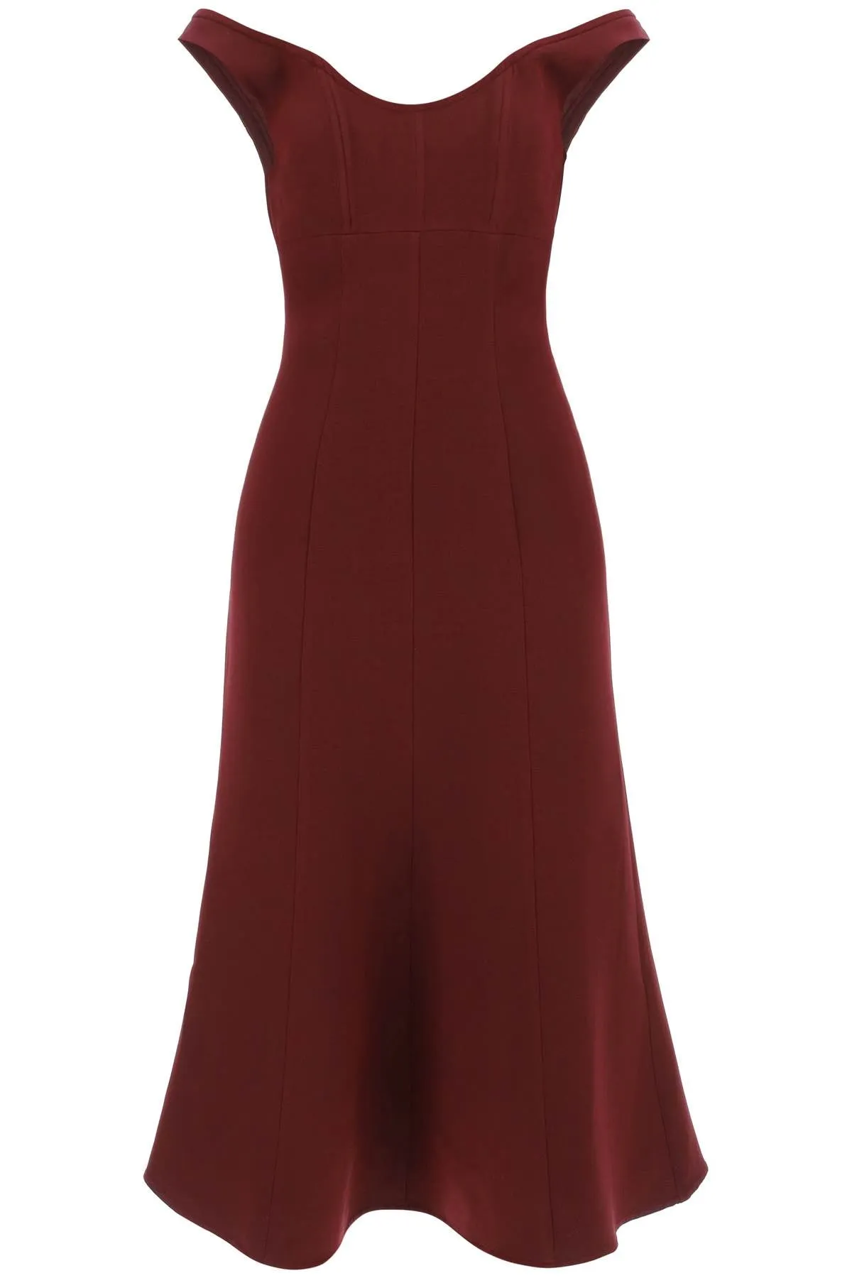 Roland mouret wool silk off-the-shoulder midi dress 158M MAROON