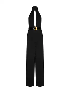 SABLE` HALTER NECK BELTED JUMPSUIT