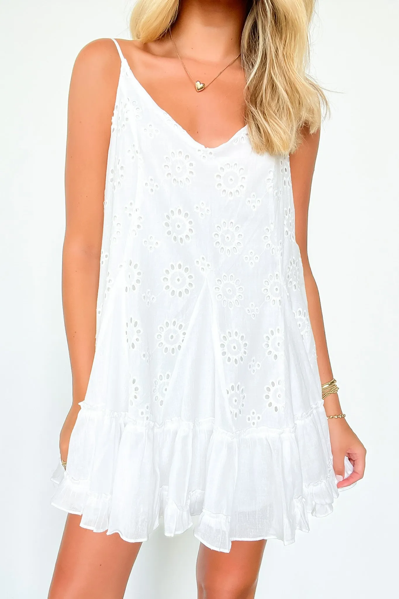 Sandria Eyelet Ruffle Hem Dress