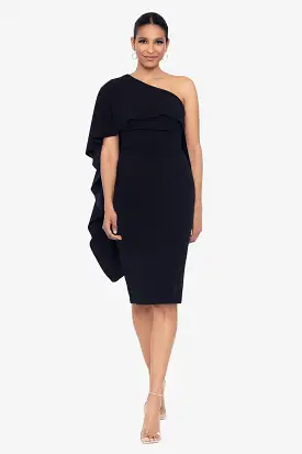 Scuba One Shoulder Cape Midi Dress