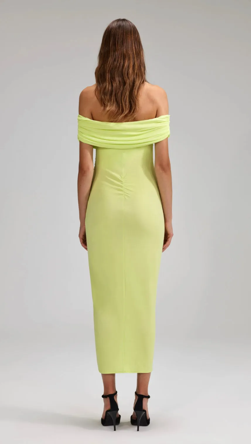 Self- Portrait - Lime Jersey Off Shoulder Midi Dress - Green