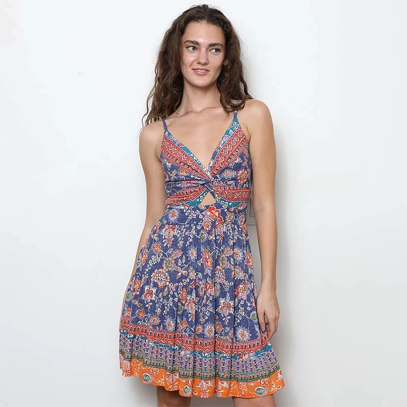 Sleeveless Keyhole Floral Tiered Mini Dress