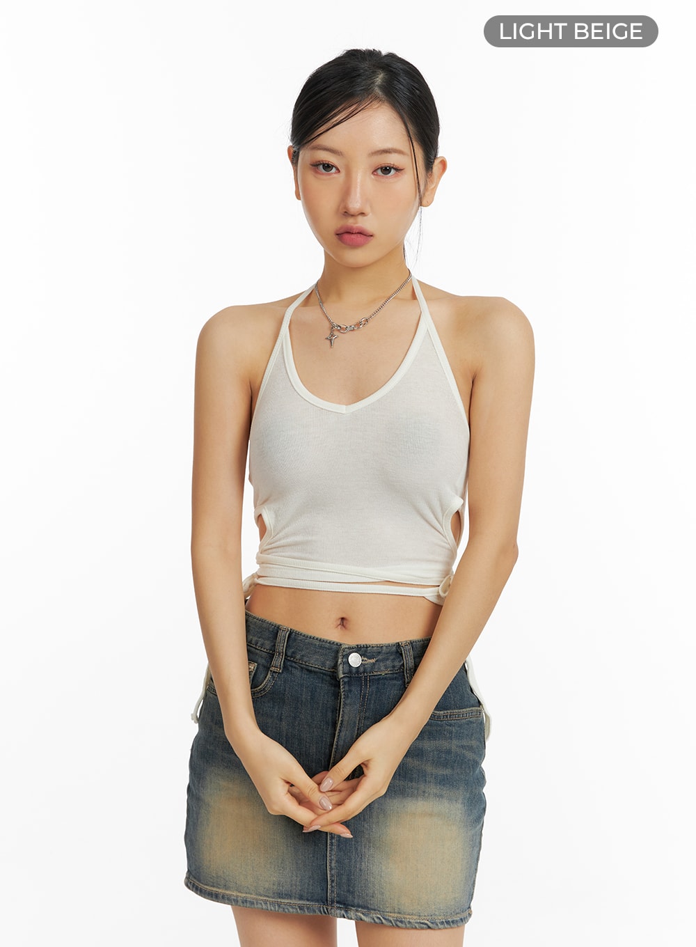 Solid Halter Drawstring Top CF420