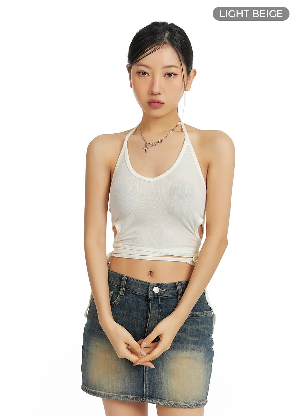 Solid Halter Drawstring Top CF420