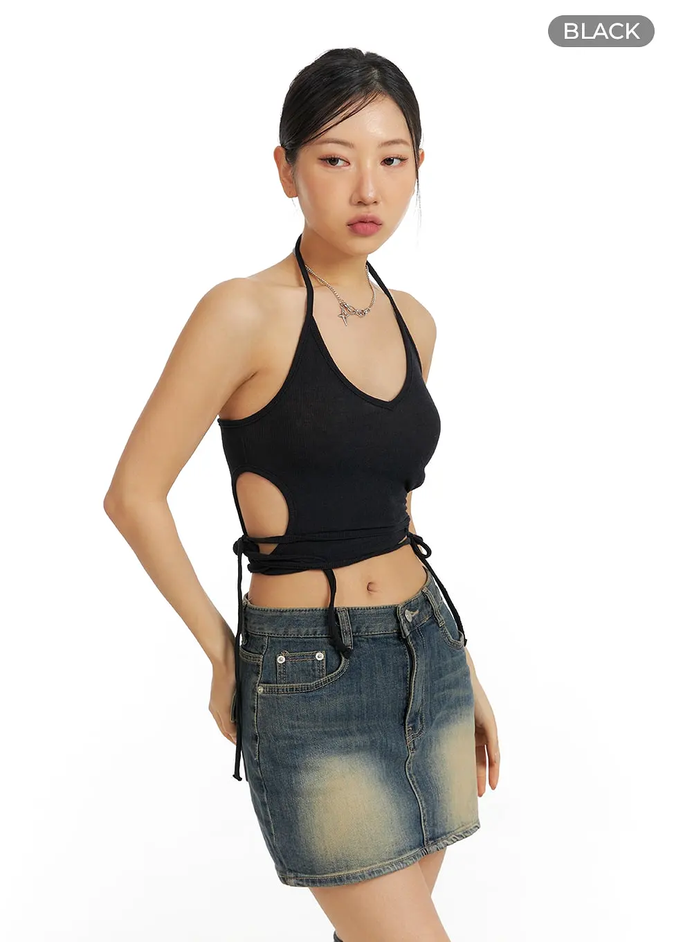 Solid Halter Drawstring Top CF420