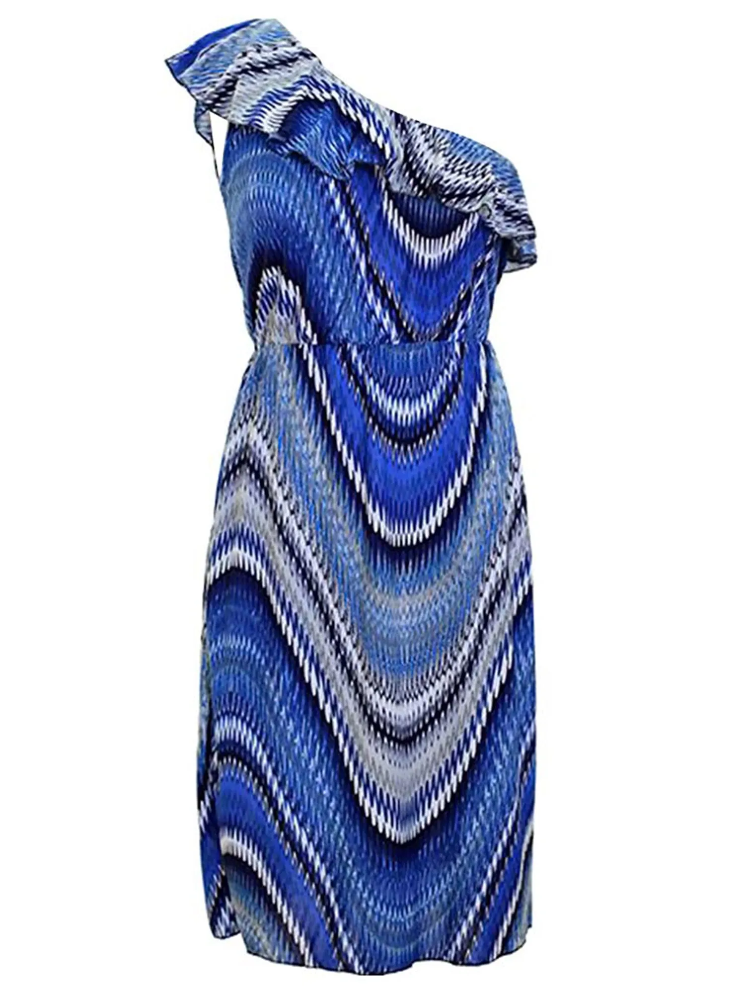 Swirled Print One Shoulder Midi Dress