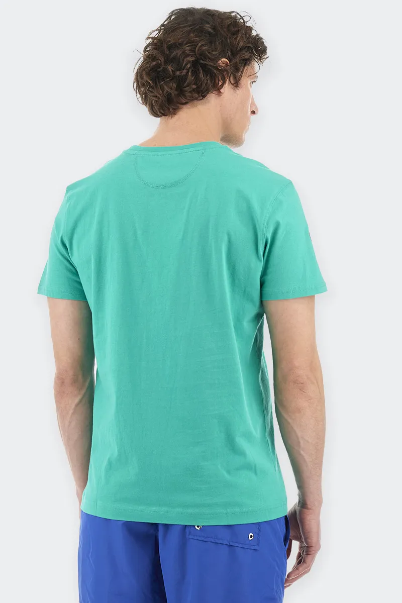 T-SHIRT GIROCOLLO IN JERSEY LOGO VERDE ACQUA