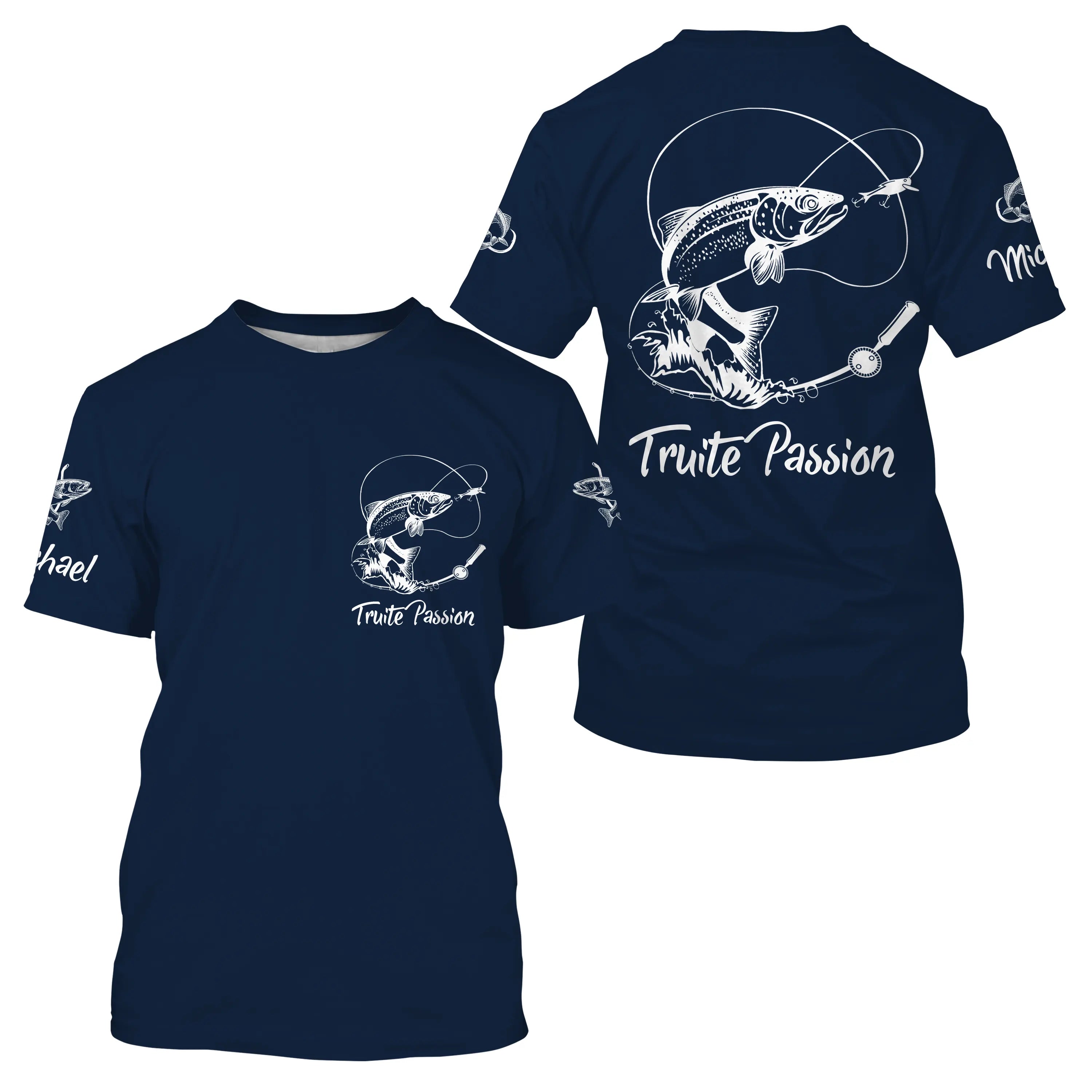 T-shirt Personnalisé Pêche De La Truite, Cadeau Idéal Pêcheur, Vêtements Anti-UV Bleu Marine - CT21072220