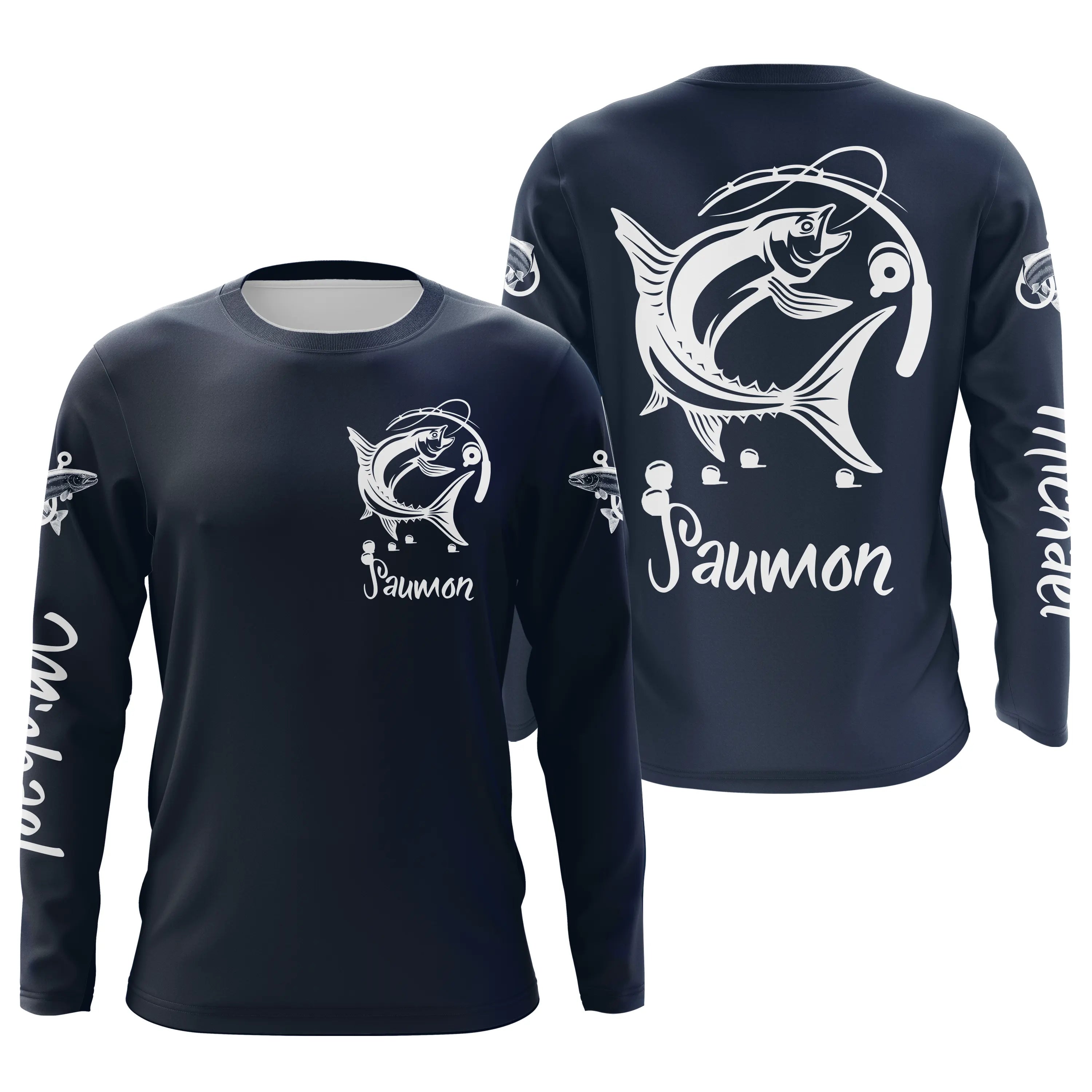 T-shirt Personnalisé Pêche Du Saumon, Cadeau Idéal Pêcheur, Vêtements Anti-UV Bleu Marine - CT21072217