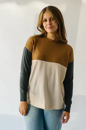 The Goodland Colorblock Sweater in Camel + Charcoal