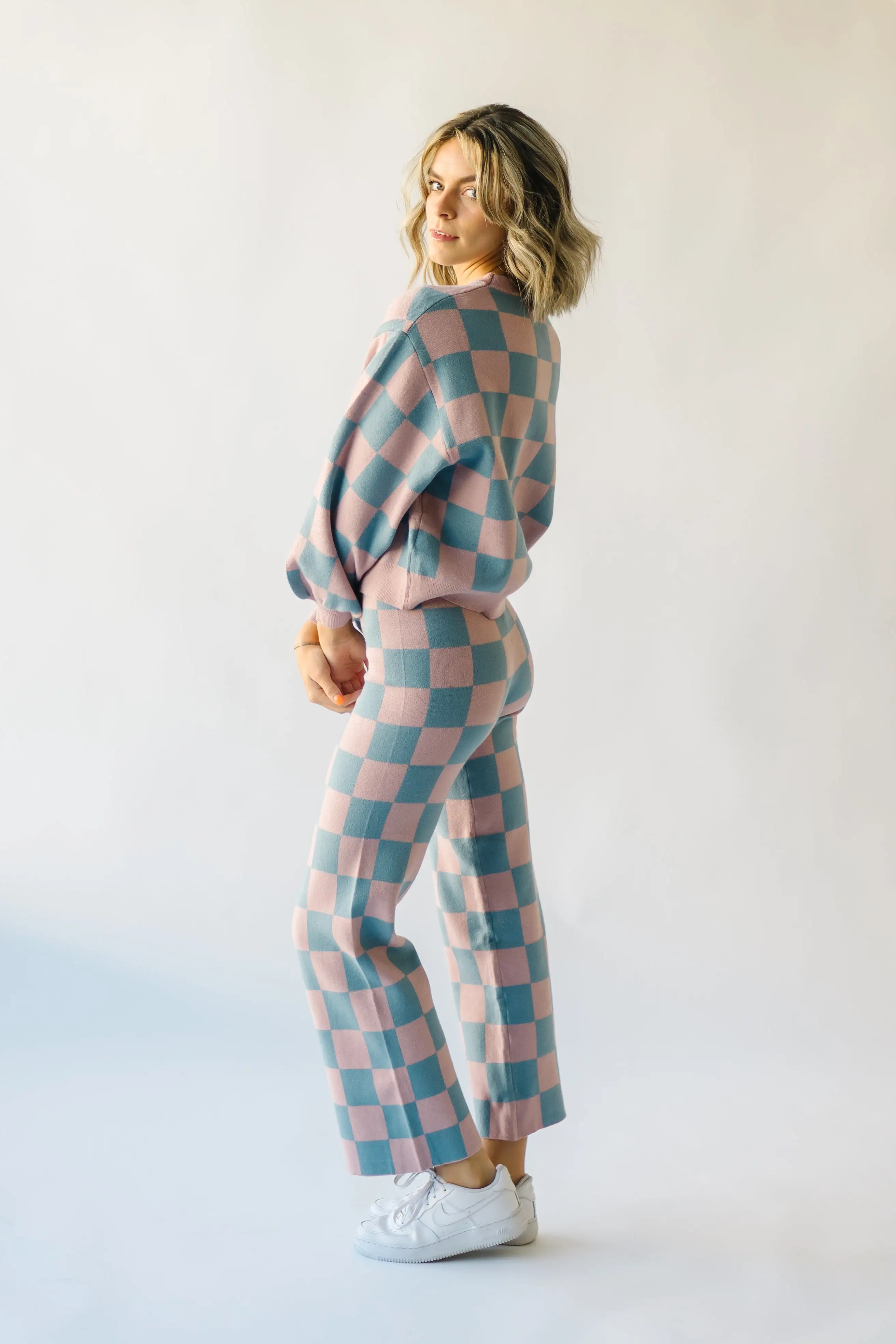 The Hermione Checkered Sweater in Mauve + Blue