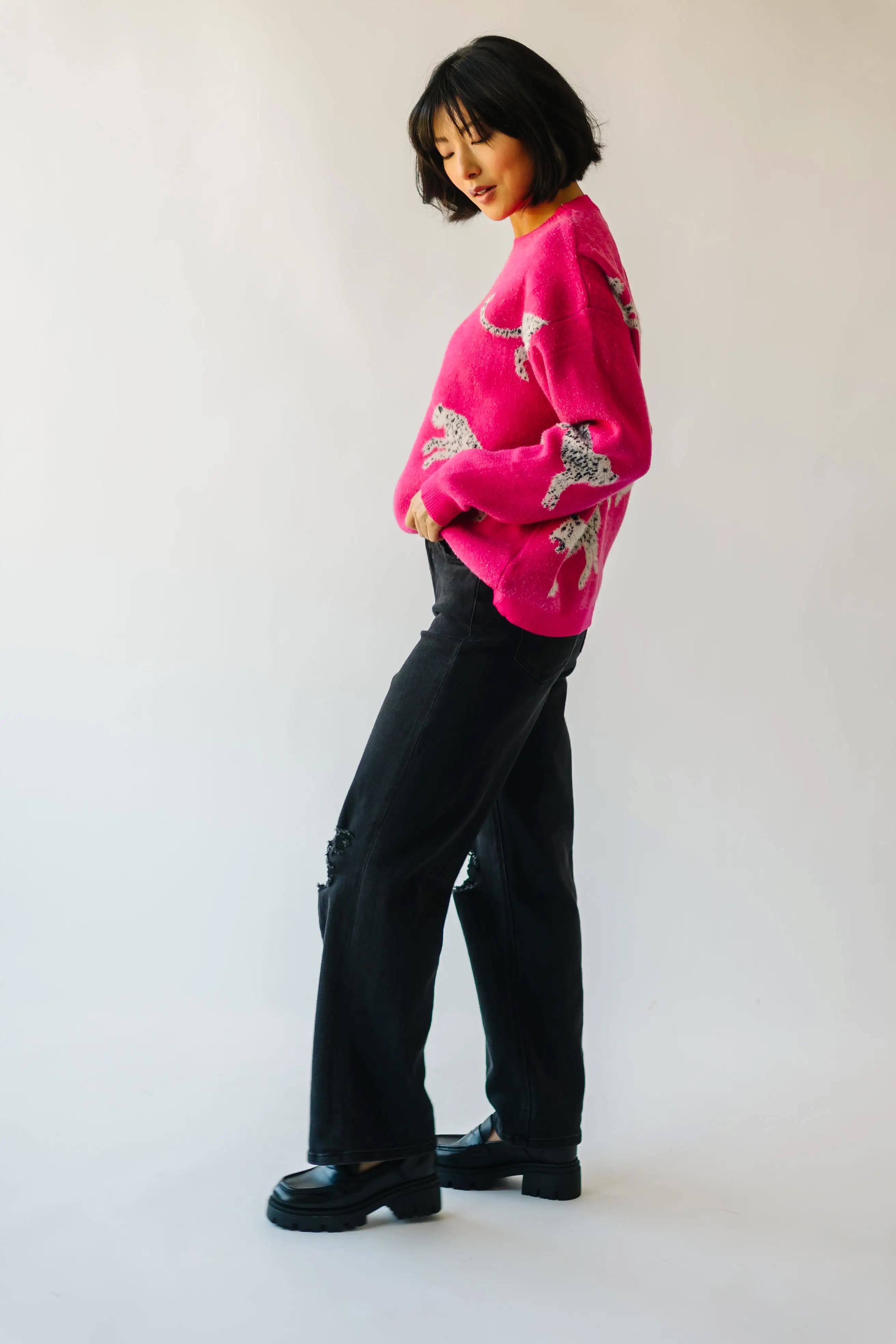 The Kitzman Leopard Detail Sweater in Fuchsia