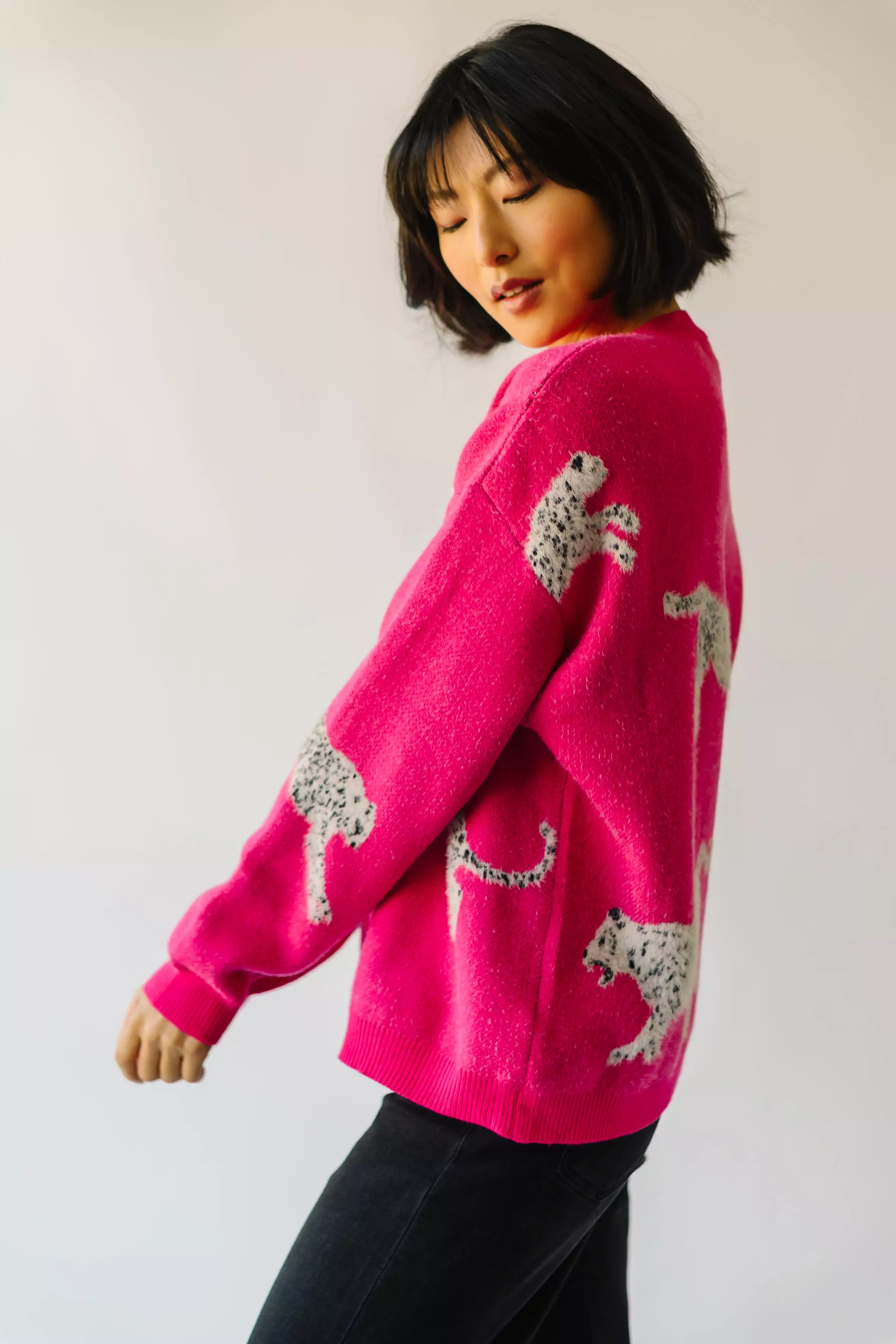 The Kitzman Leopard Detail Sweater in Fuchsia