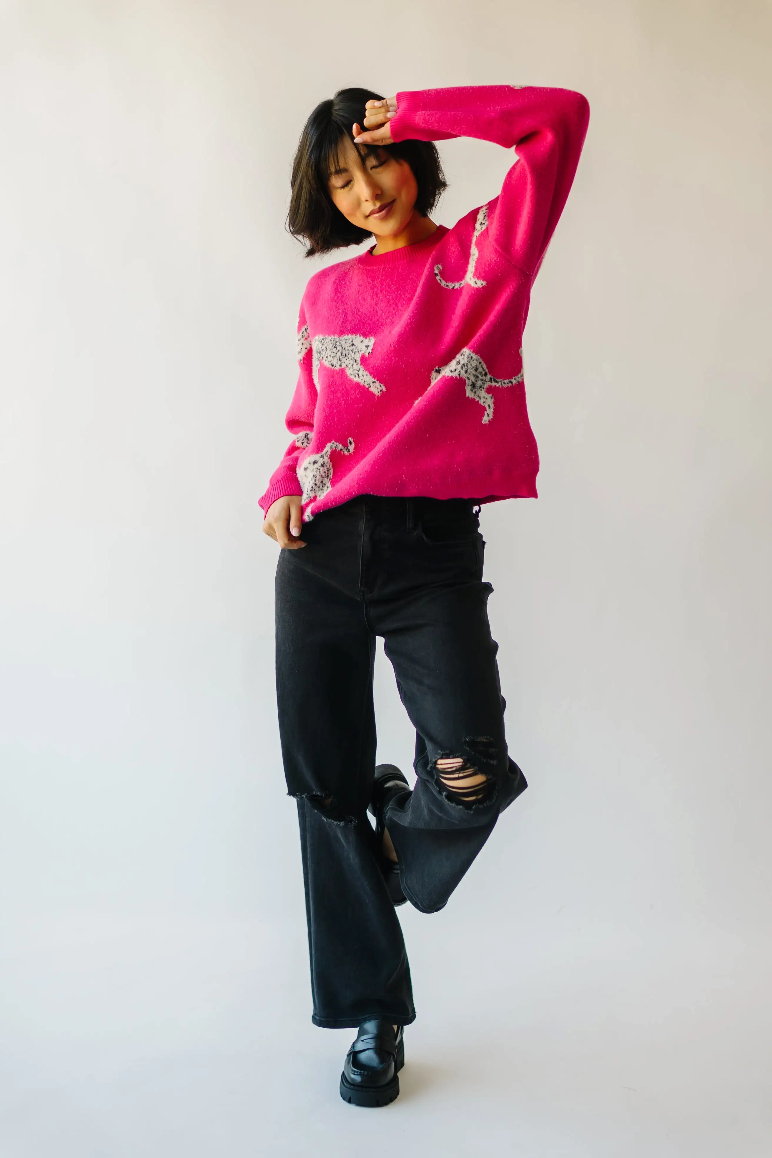 The Kitzman Leopard Detail Sweater in Fuchsia