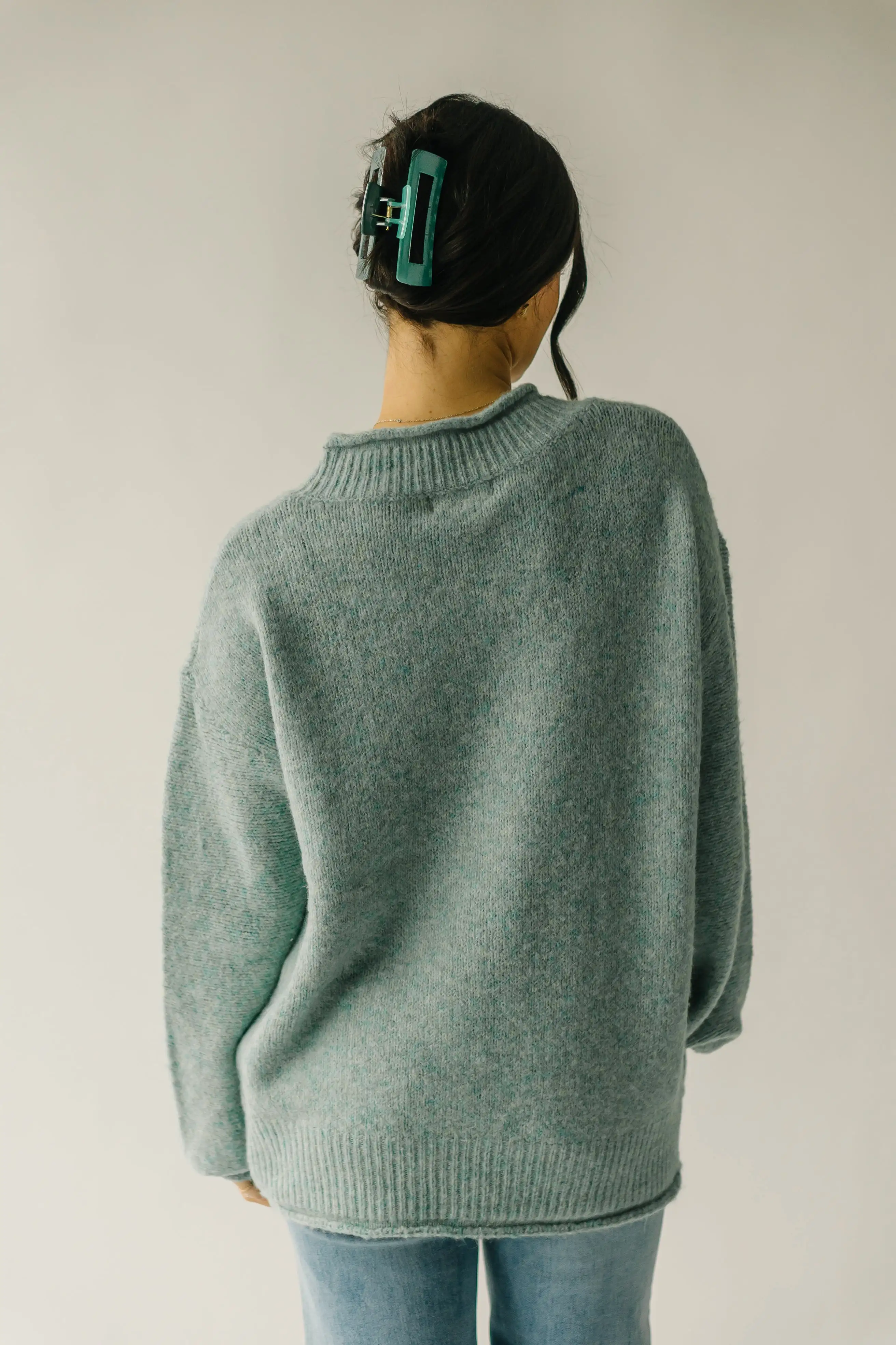 The Massey Rolled Hem Sweater in Jade