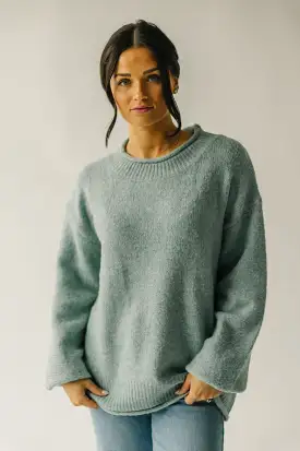 The Massey Rolled Hem Sweater in Jade