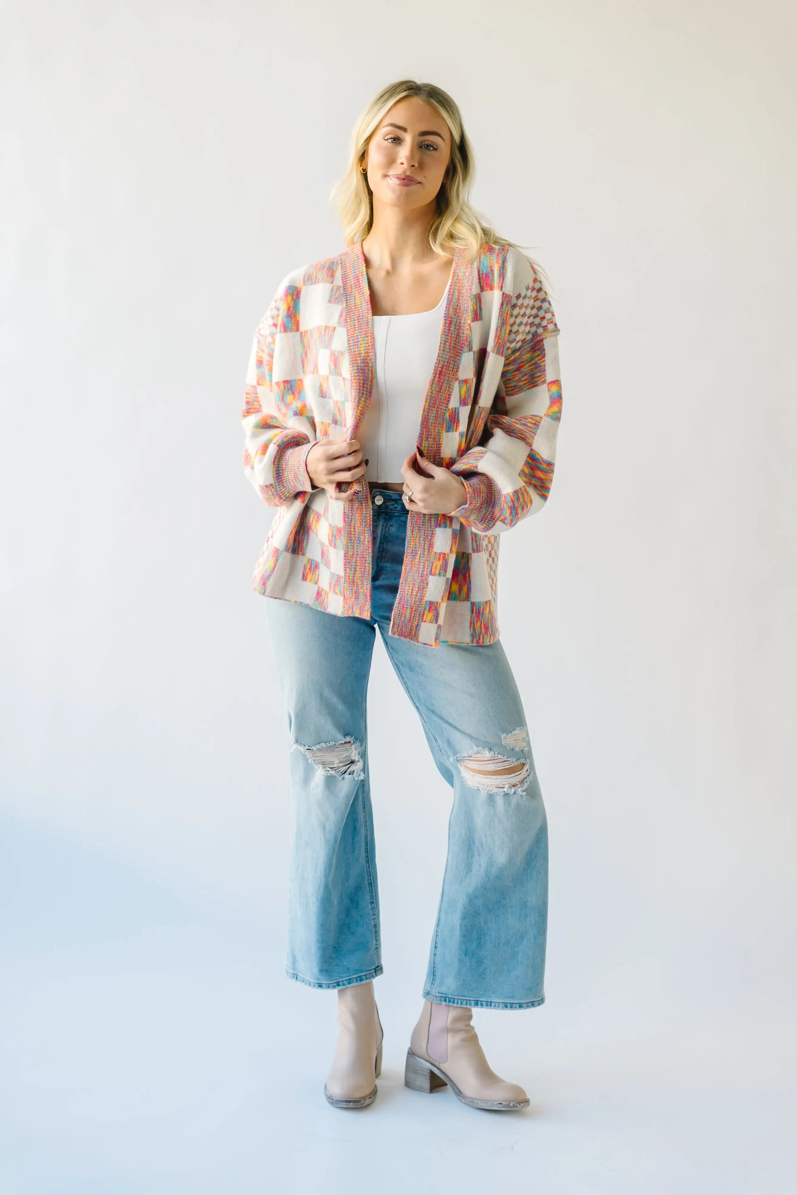 The Off the Wall Checkered Cardigan in Rainbow Multi