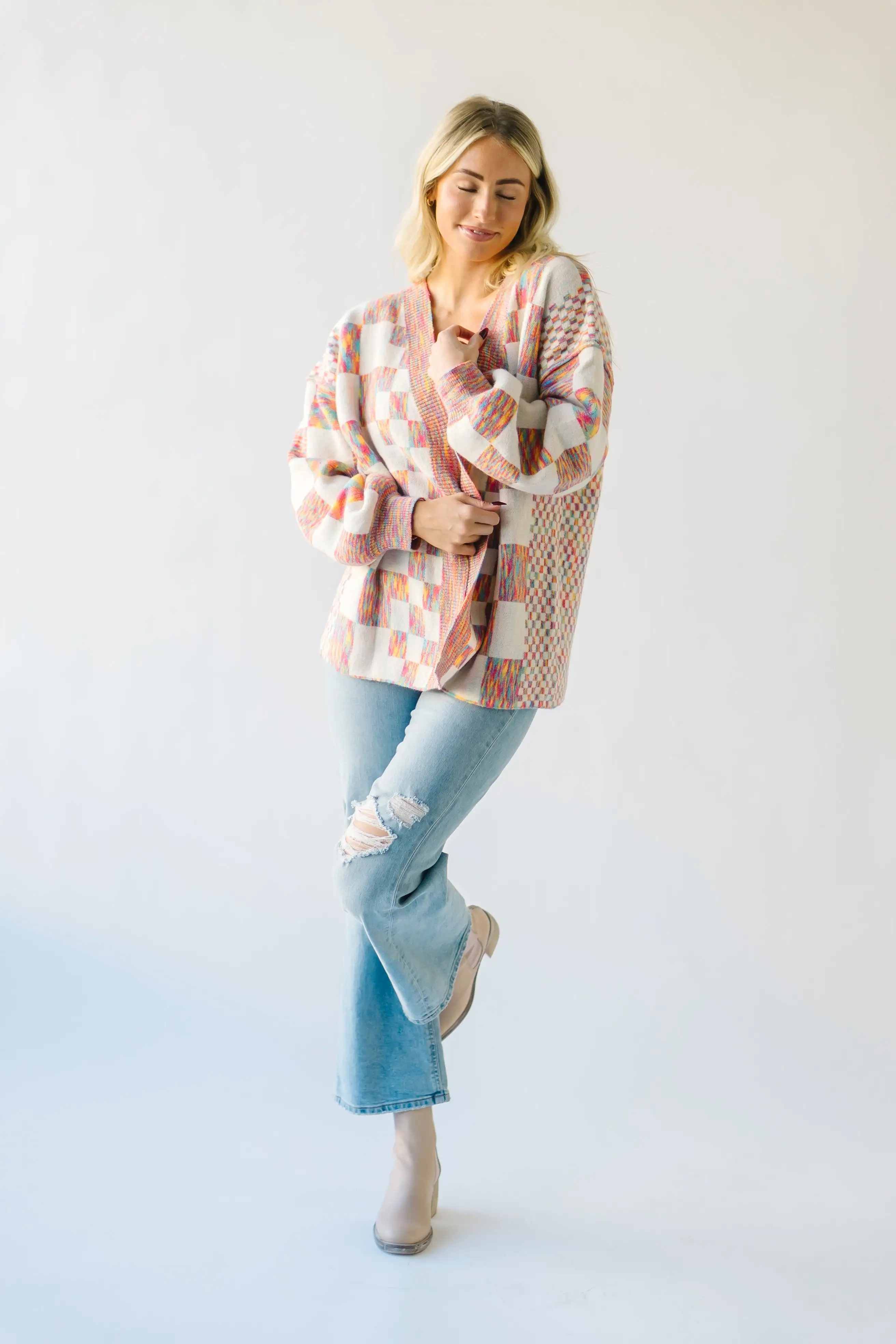 The Off the Wall Checkered Cardigan in Rainbow Multi