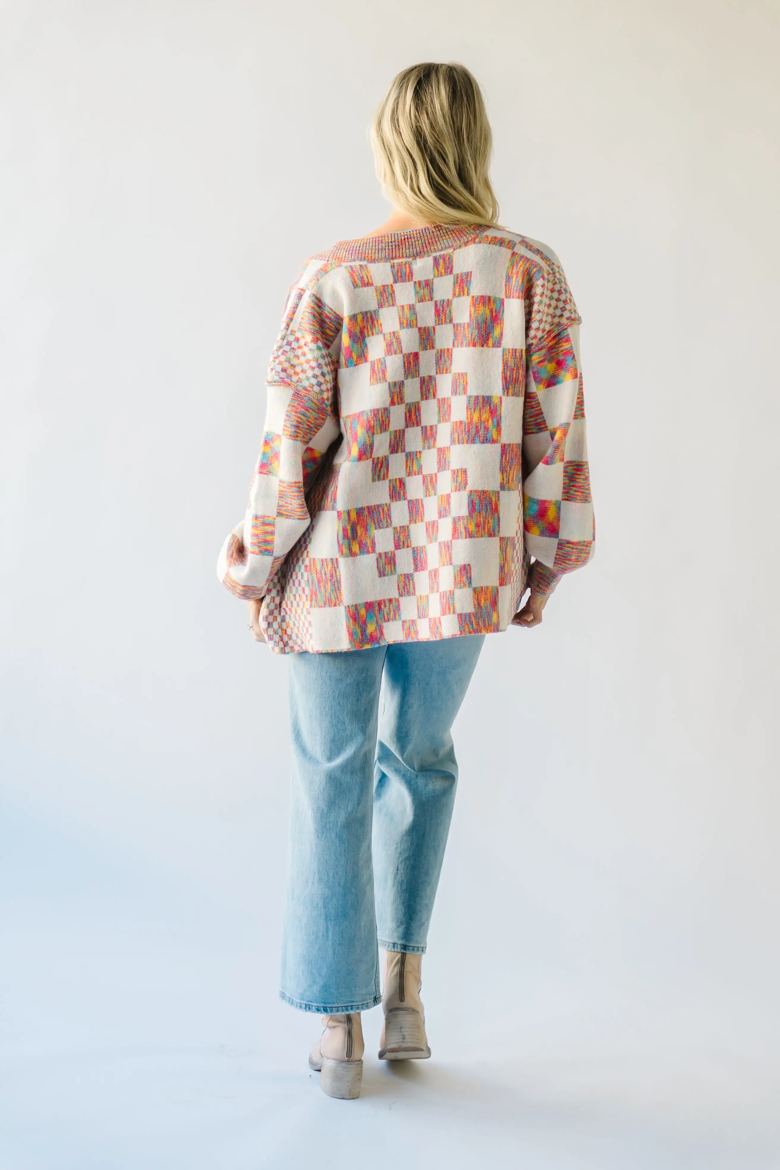 The Off the Wall Checkered Cardigan in Rainbow Multi