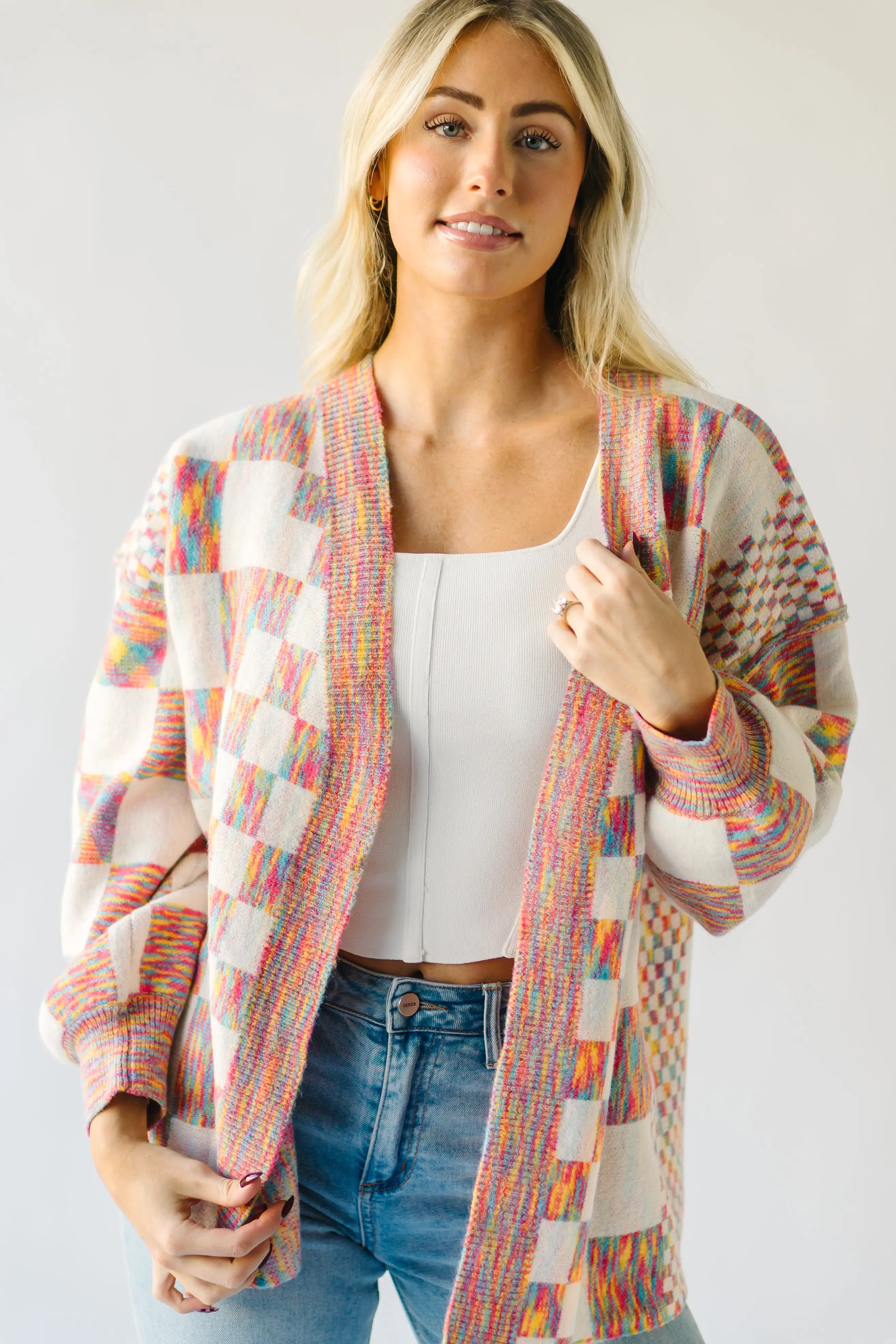 The Off the Wall Checkered Cardigan in Rainbow Multi