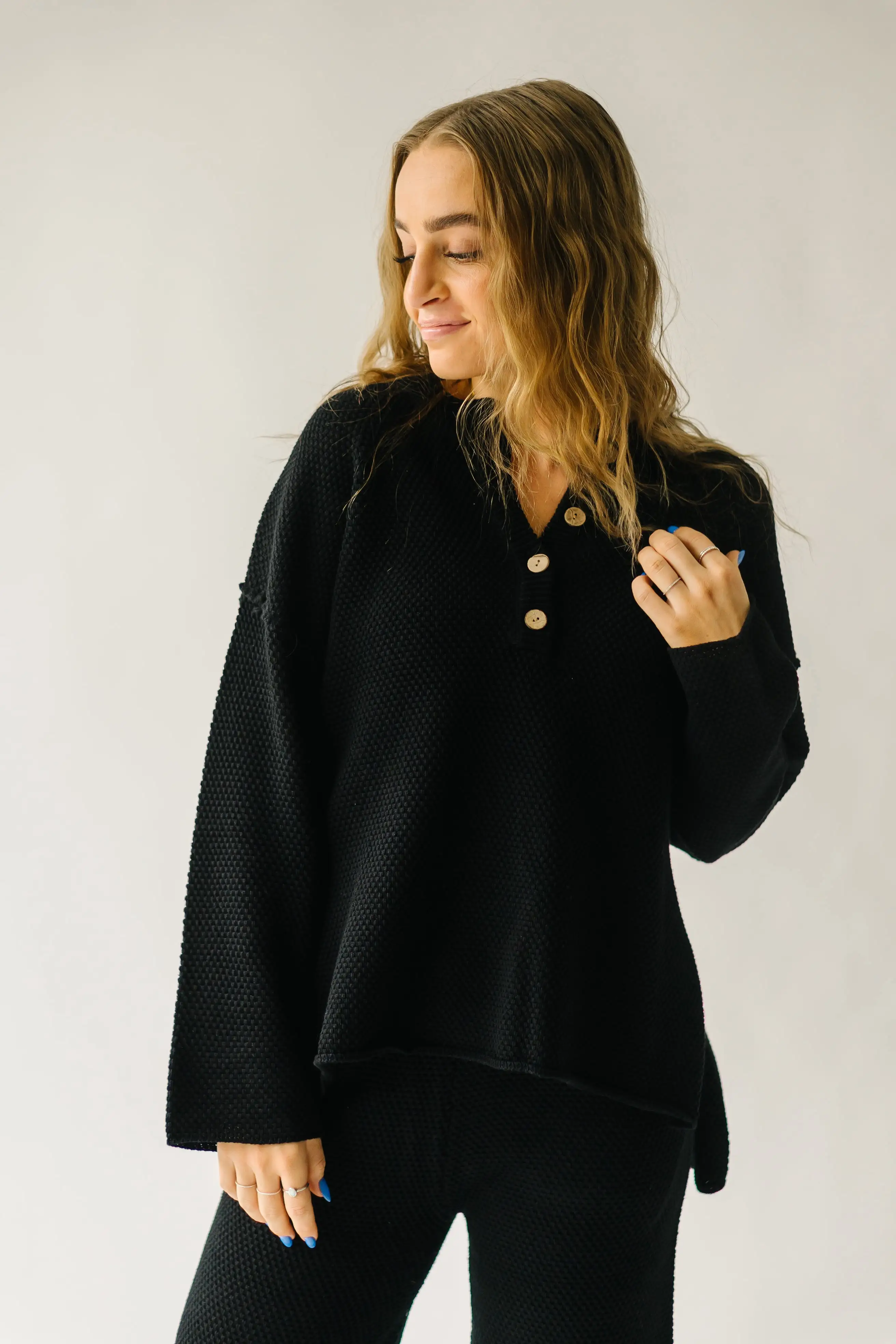 The Picard Button Detail Sweater in Black