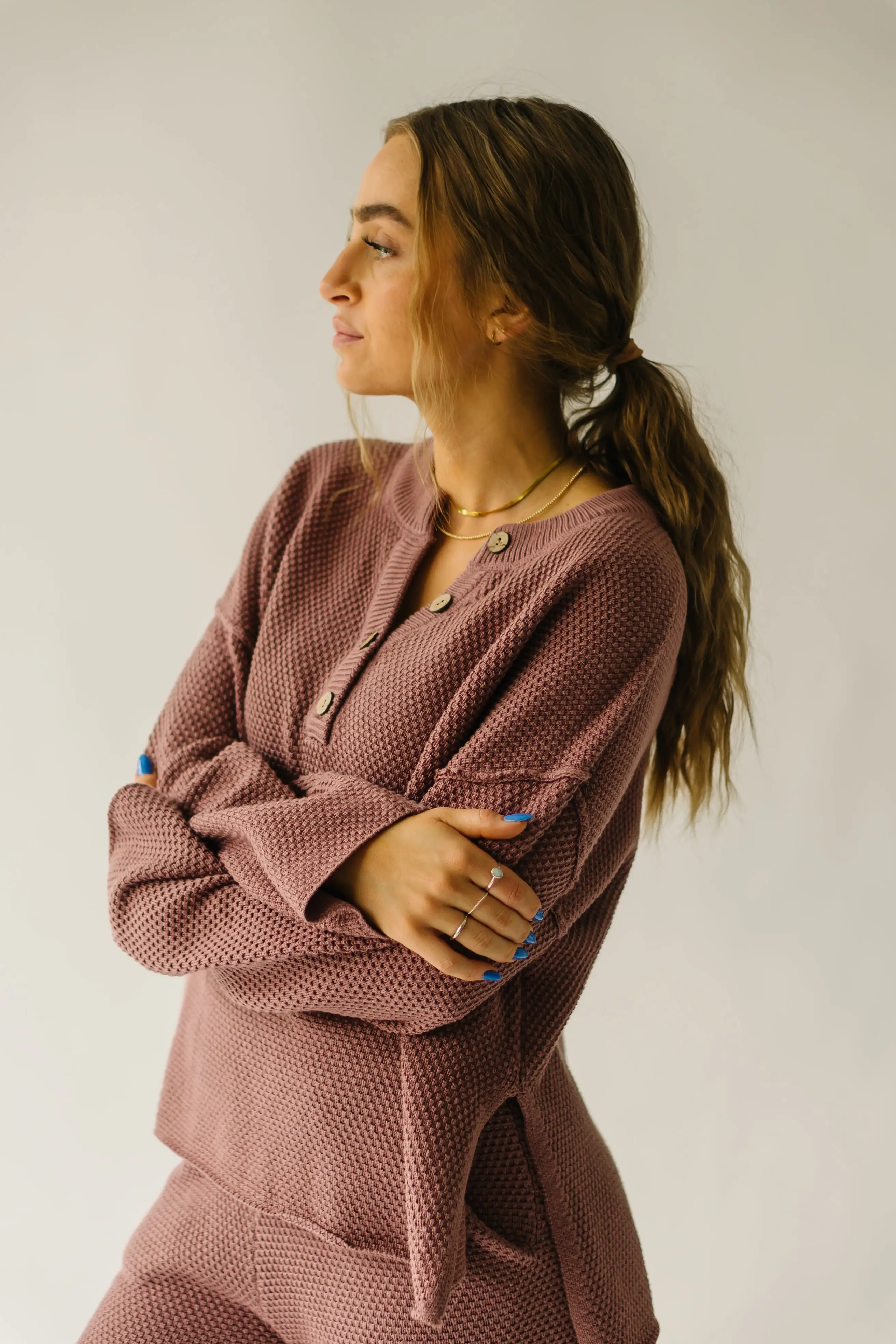 The Picard Button Detail Sweater in Mauve