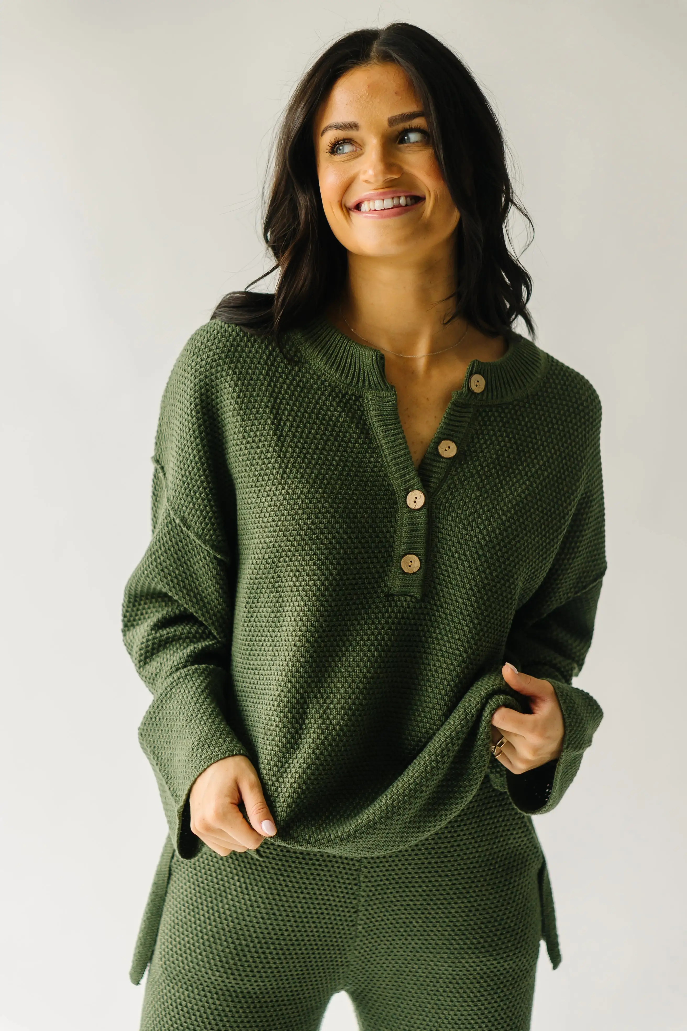 The Picard Button Detail Sweater in Olive