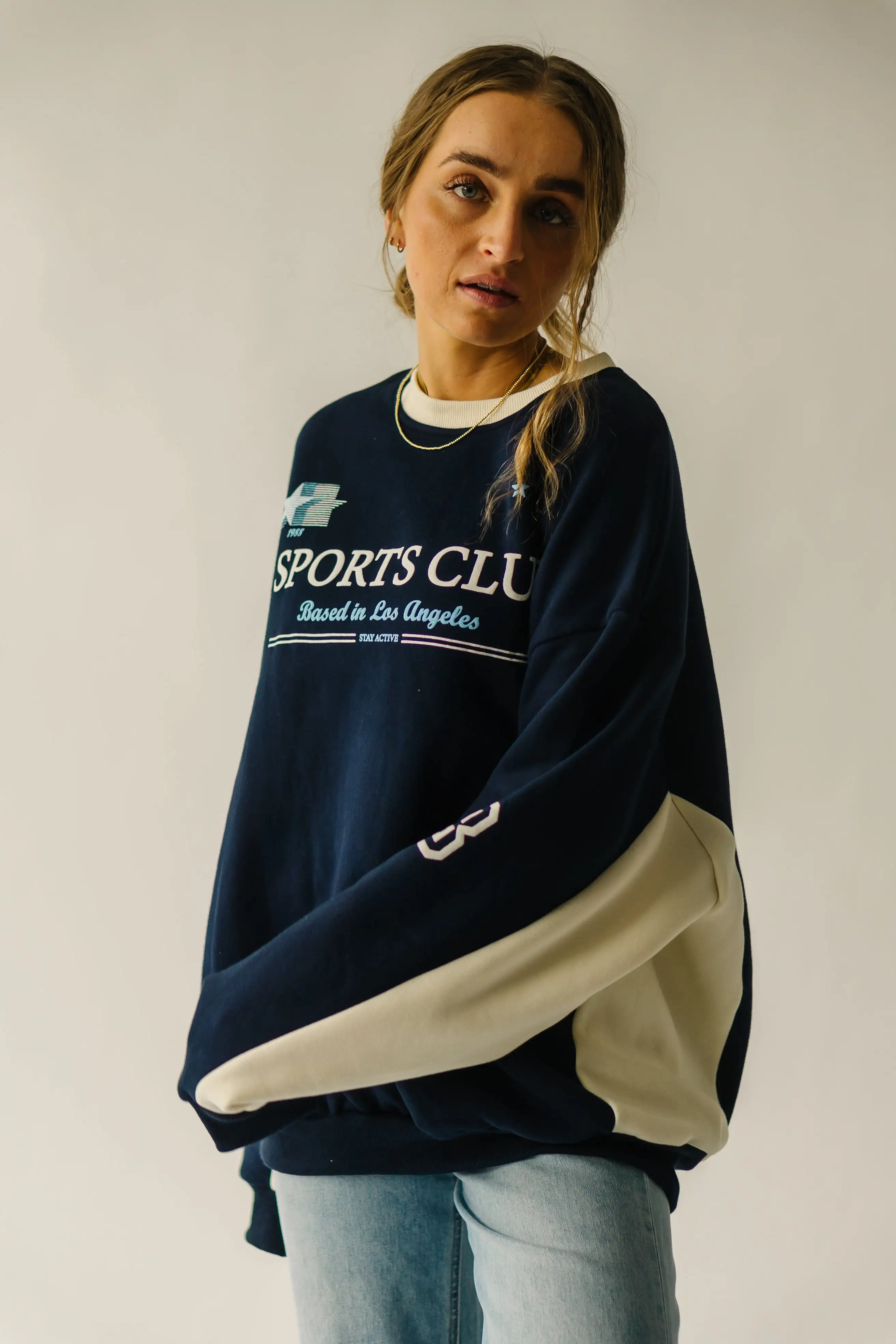 The Sports Club Graphic Pullover in Navy + Cream