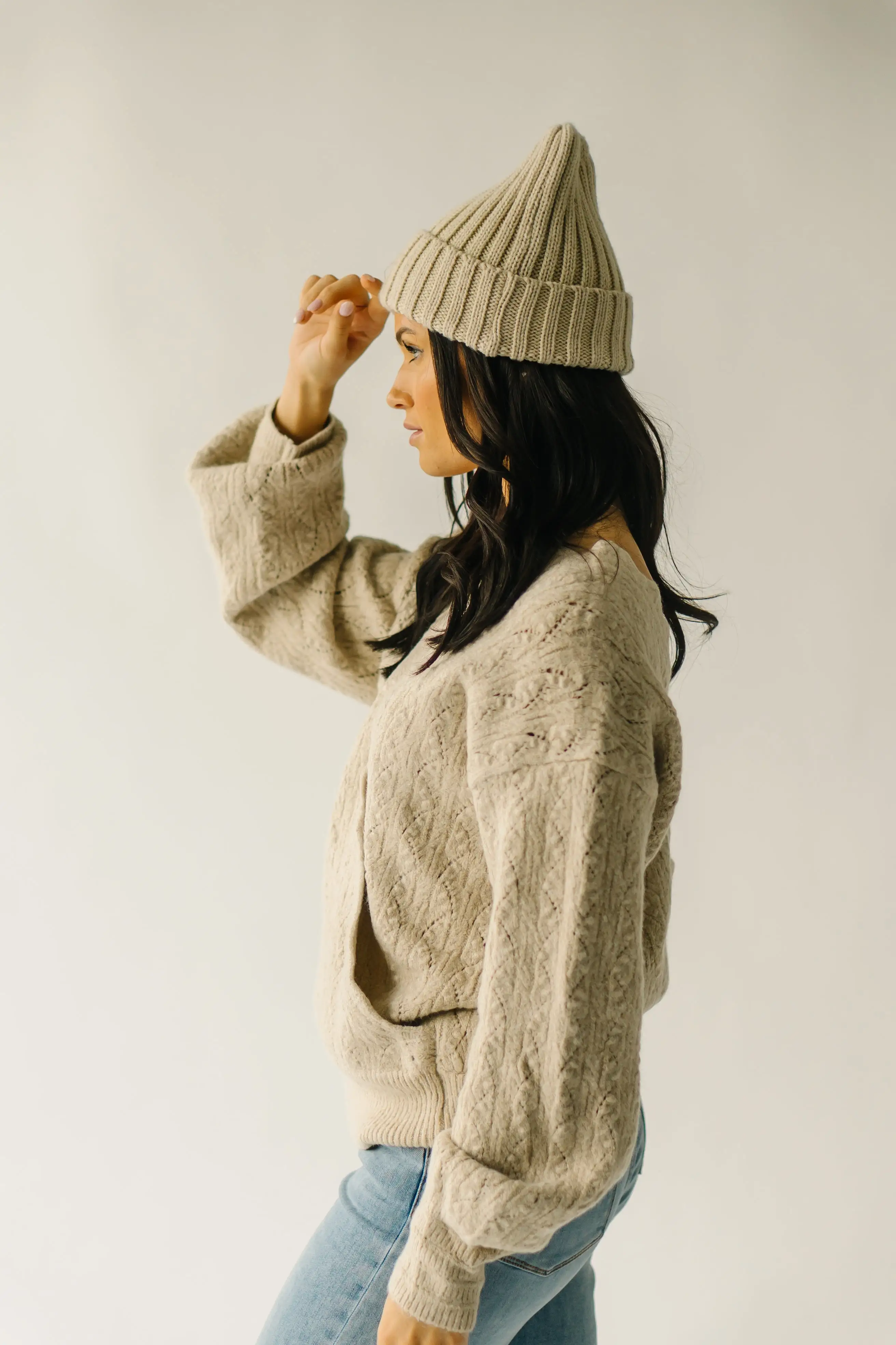 The Tagger Knit Wrap Sweater in Taupe