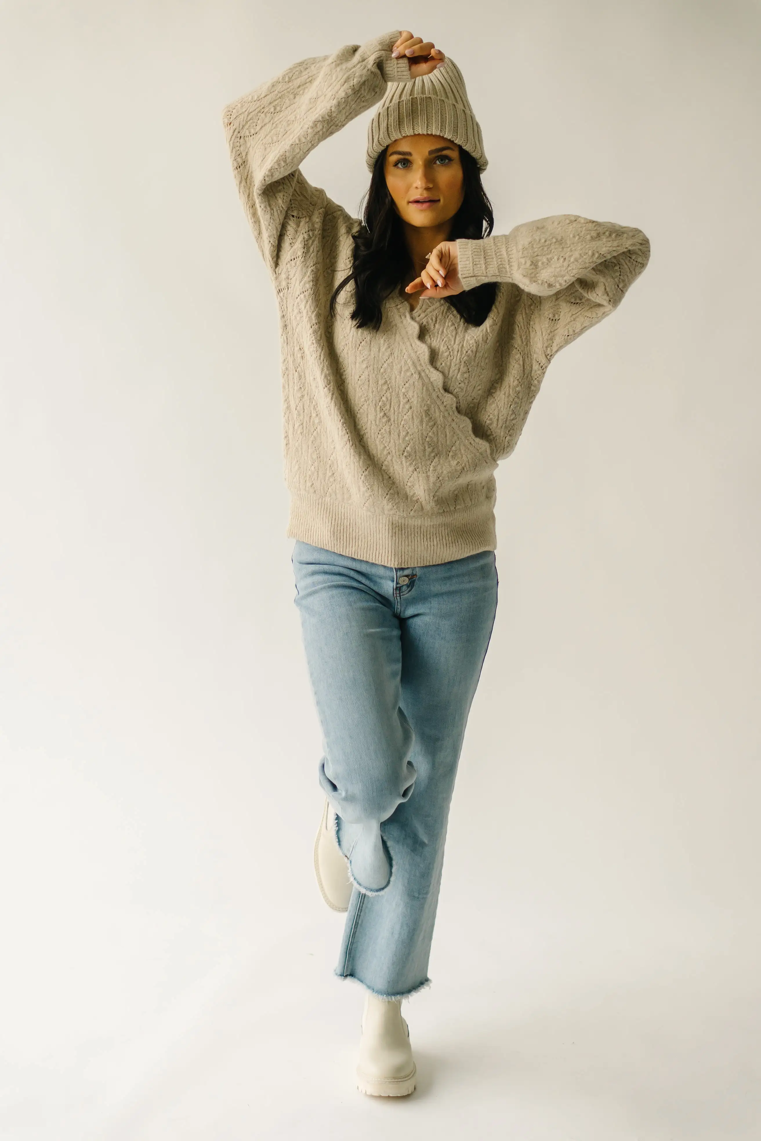 The Tagger Knit Wrap Sweater in Taupe