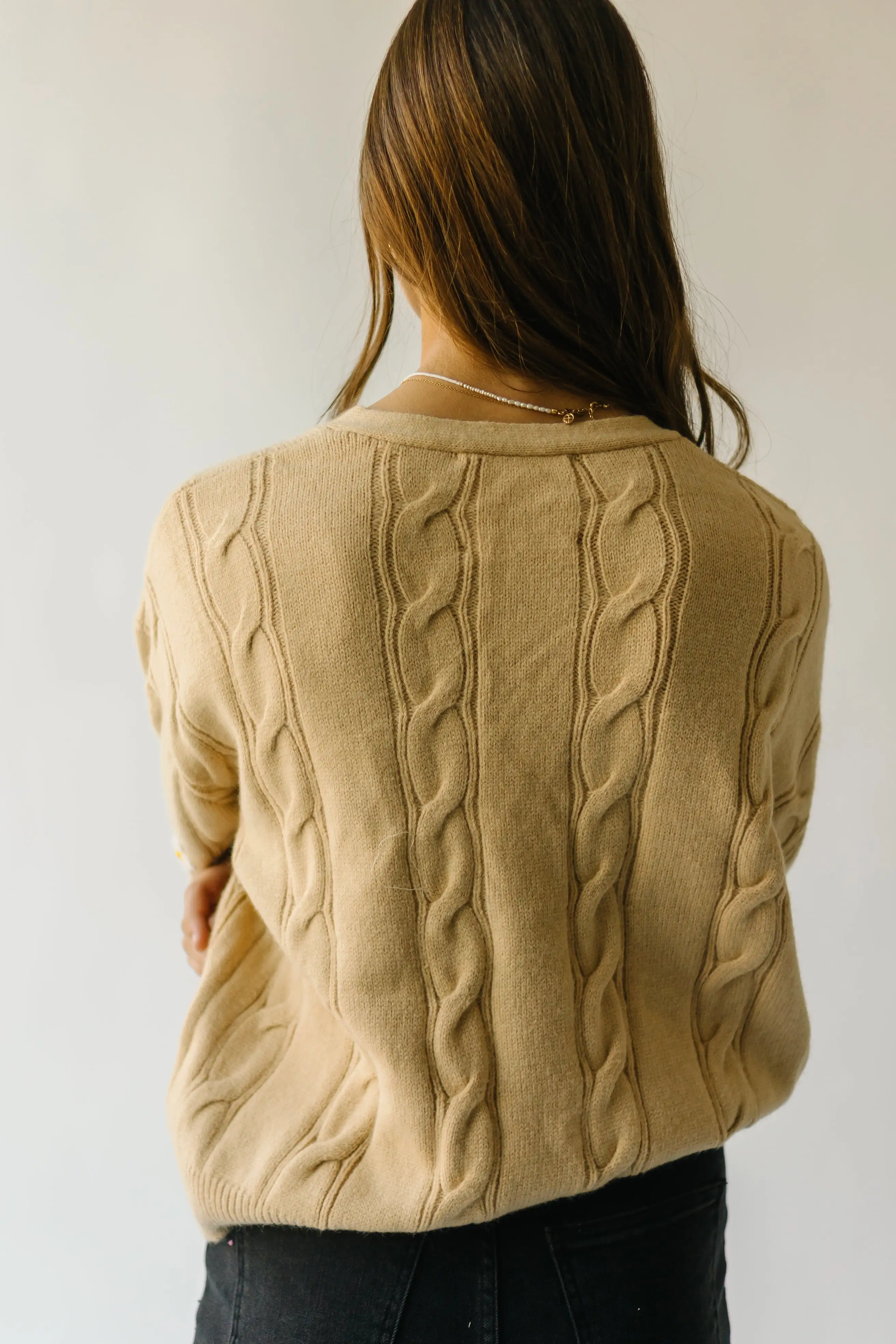 The Tammie Cable Knit Floral Cardigan in Taupe