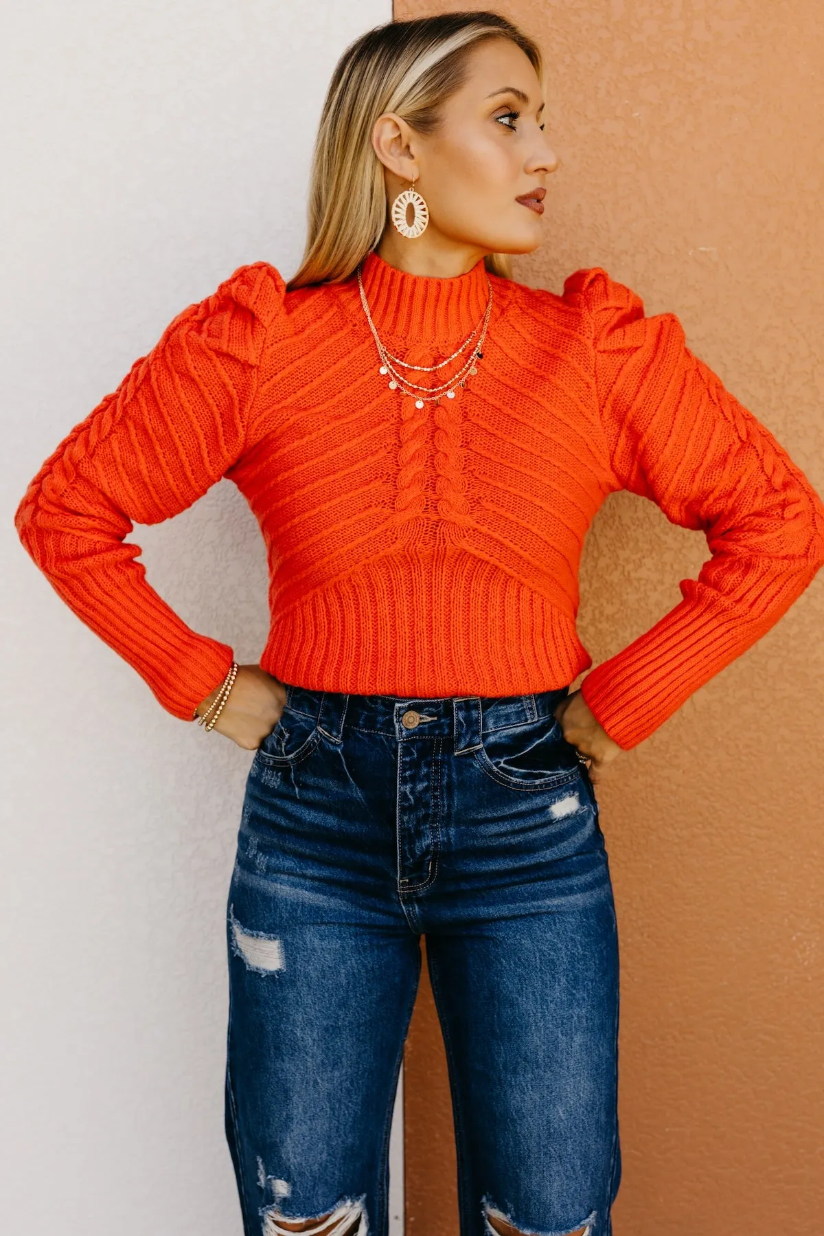 The Terrell Cable Puff Sleeve Sweater