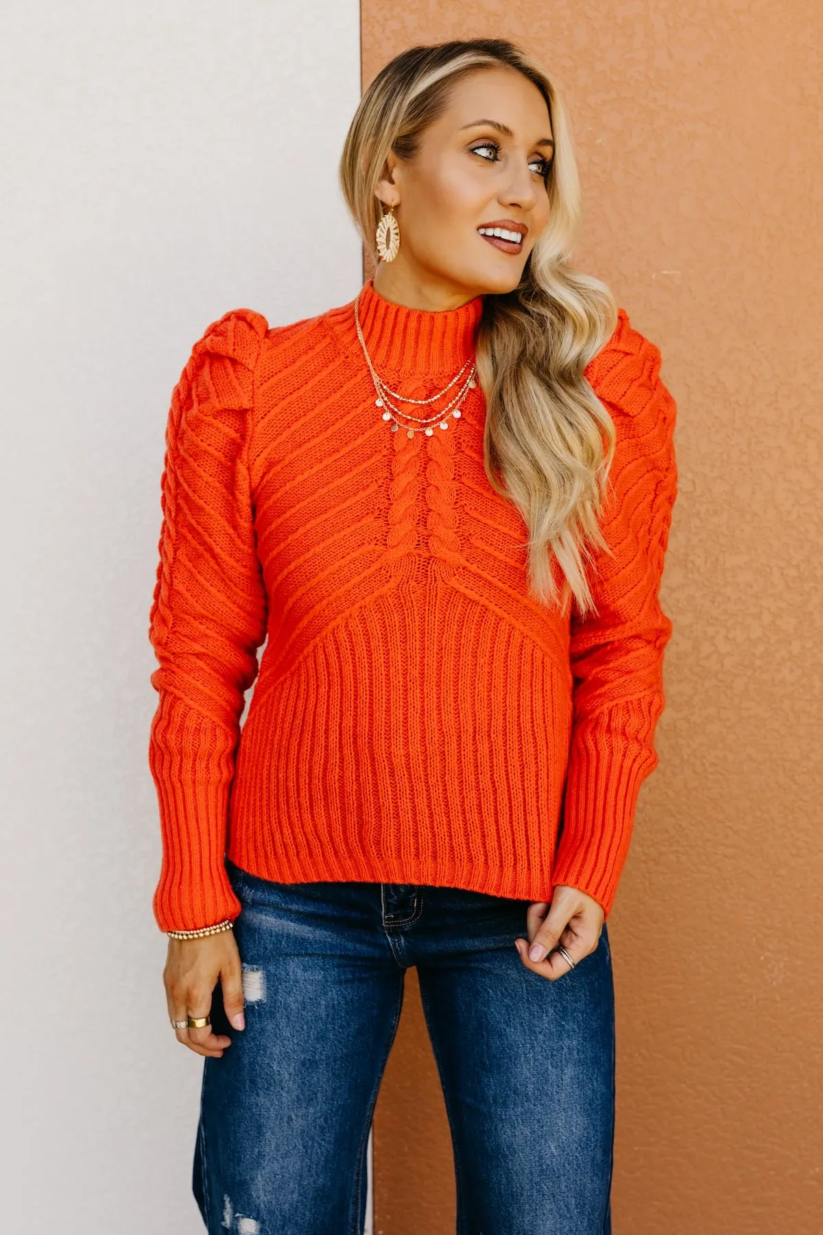 The Terrell Cable Puff Sleeve Sweater