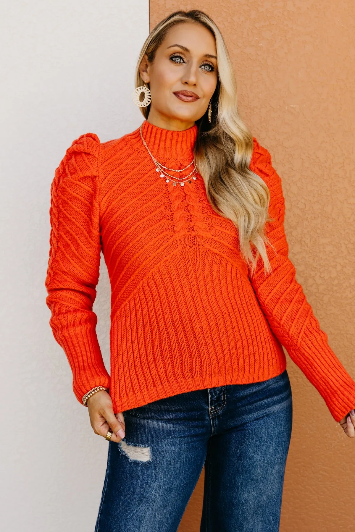 The Terrell Cable Puff Sleeve Sweater