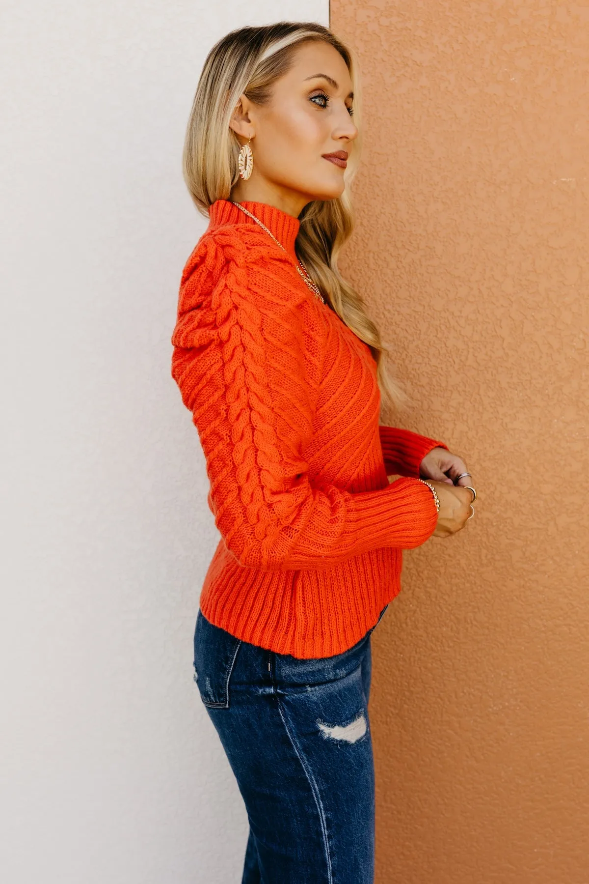 The Terrell Cable Puff Sleeve Sweater